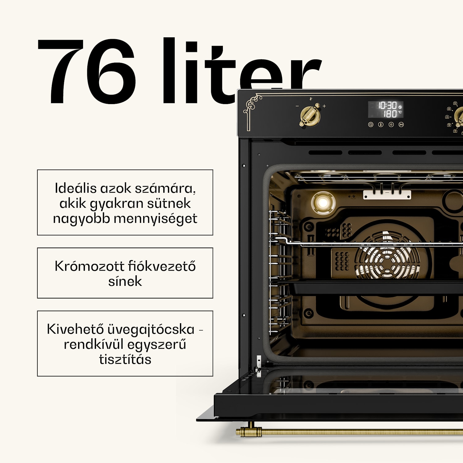 Victoria piro-sütő | elektromos sütő pirolízis funkcióval | 3150 W | 76 l | 60 cm Fekete