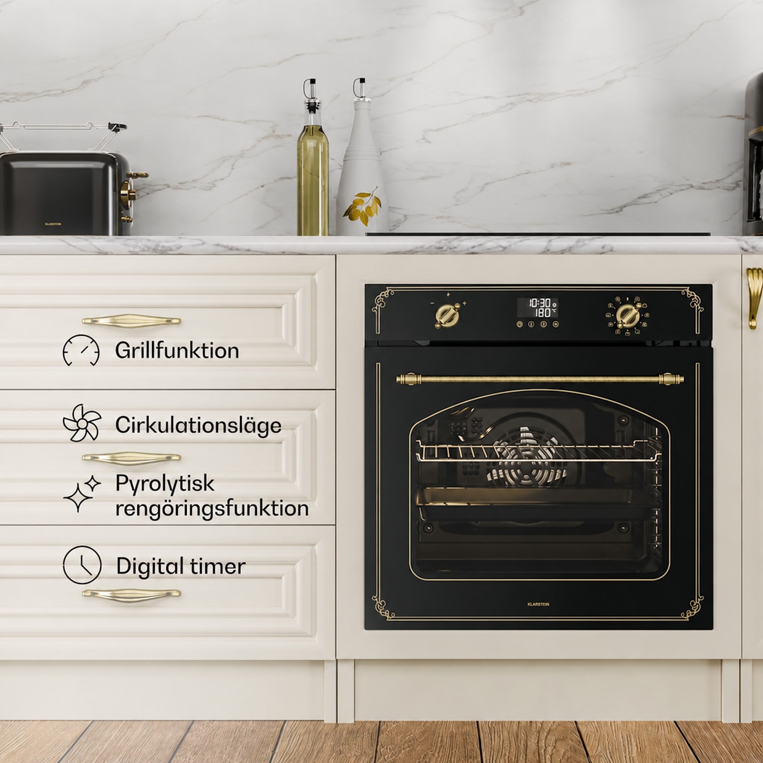 Victoria pyrougn | Elektrisk spis med pyrolysfunktion | 3150 W | 76 l | 60 cm Svart