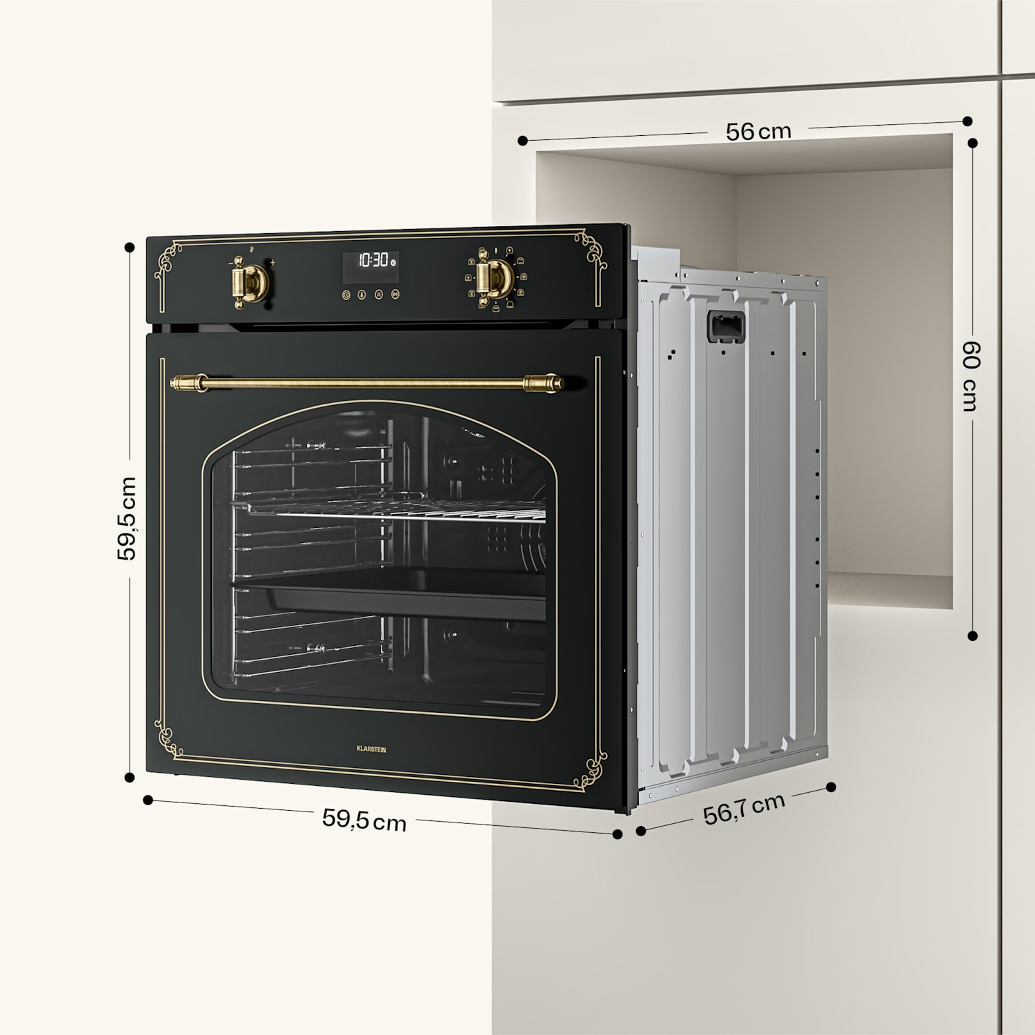 Victoria pyro oven | elektrische oven met pyrolyse functie | 3150 W | 76 L | 60 cm Zwart