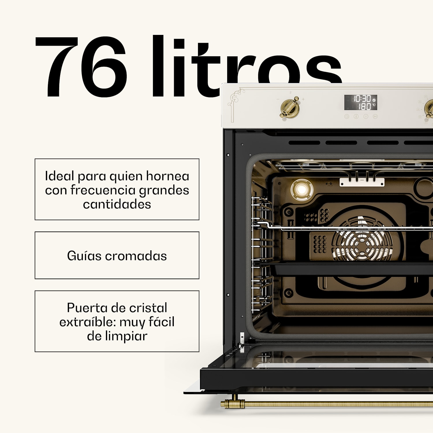 Victoria horno pirolítico | cocina eléctrica con función pirolítica | 3150 W | 76 l | 60 cm Crema