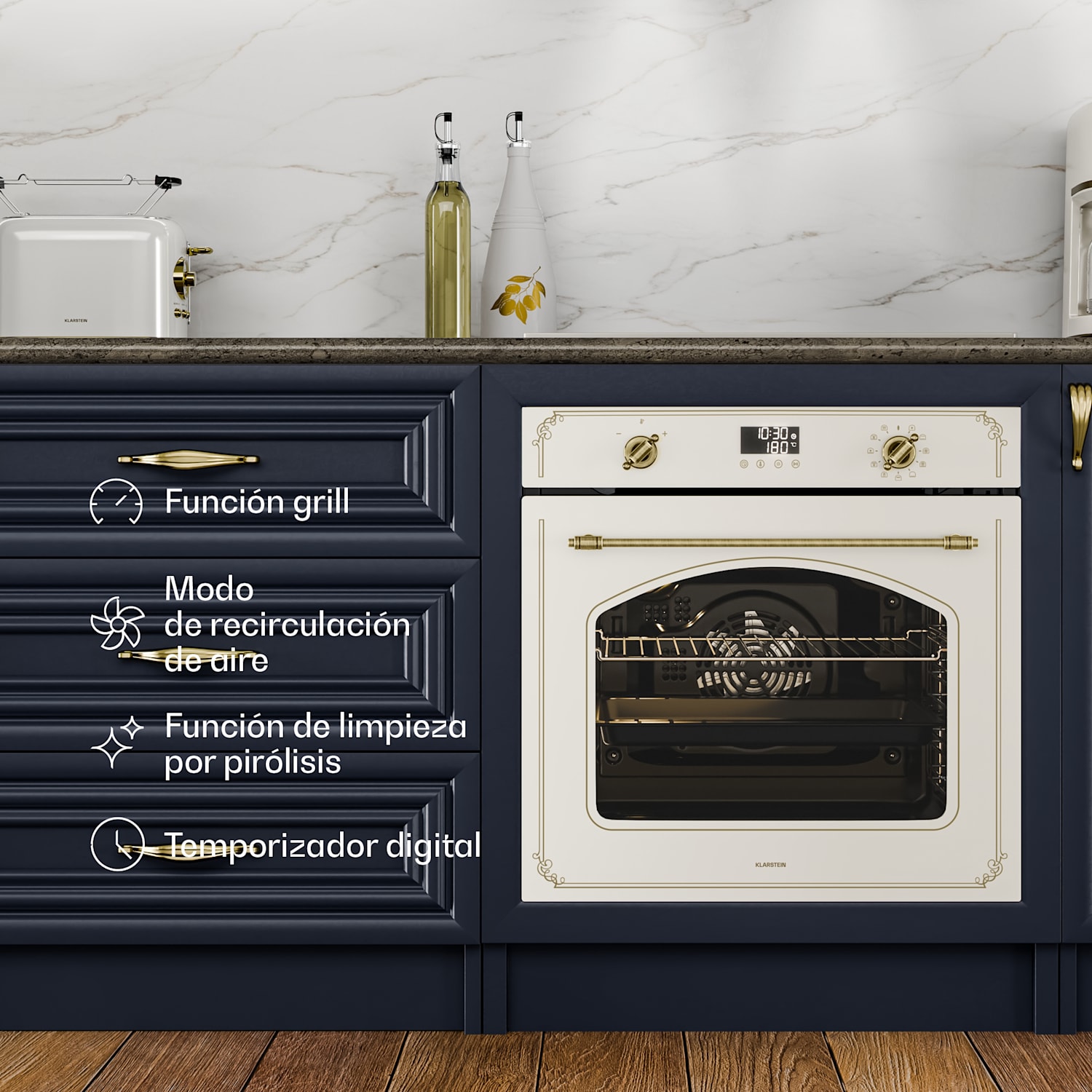 Victoria horno pirolítico | cocina eléctrica con función pirolítica | 3150 W | 76 l | 60 cm Crema