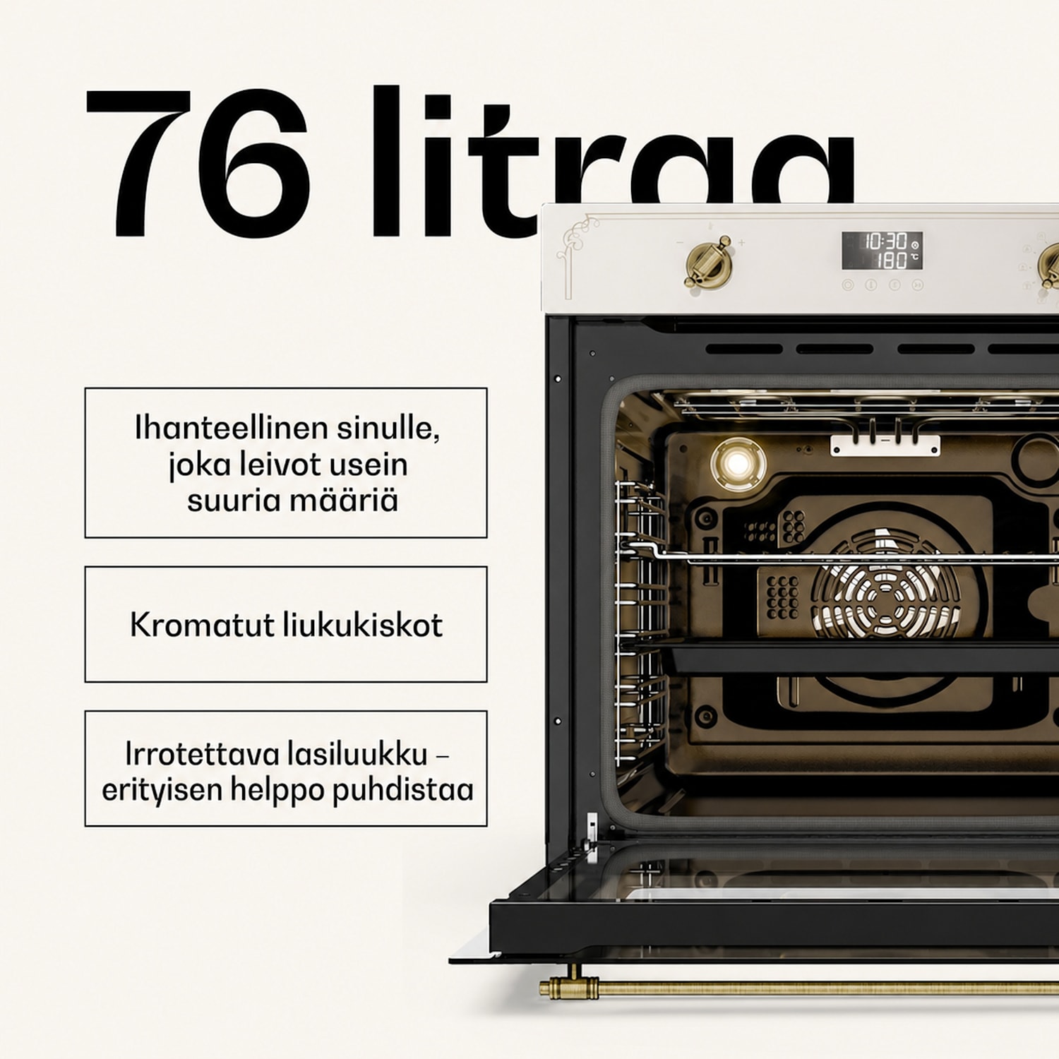 Victoria pyro-uuni | Sähköuuni pyrolyysitoiminnolla | 3150 W | 76 l | 60 cm Kermanvärinen