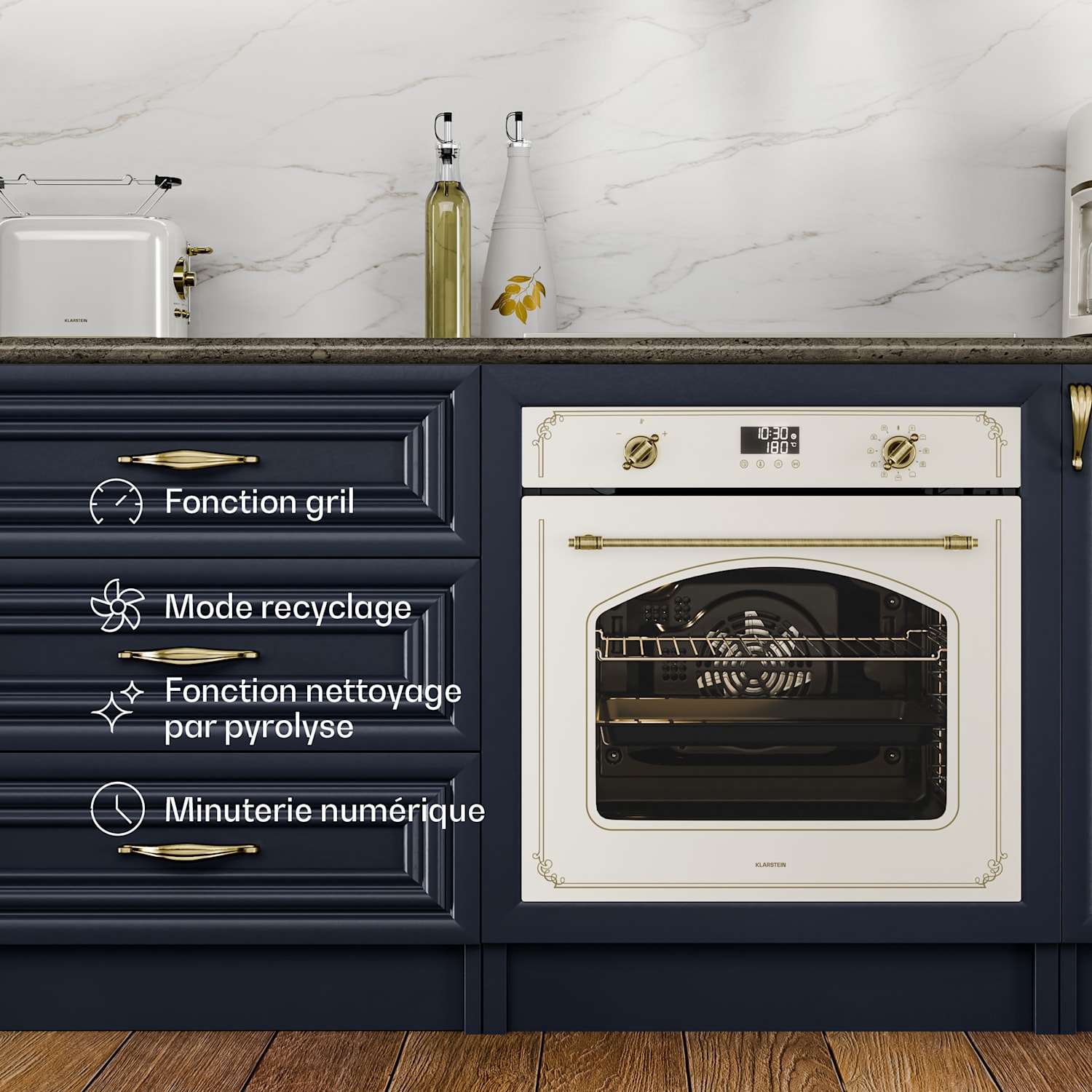 Victoria pyro oven | elektrische oven met pyrolyse functie | 3150 W | 76 L | 60 cm Vintage Crème