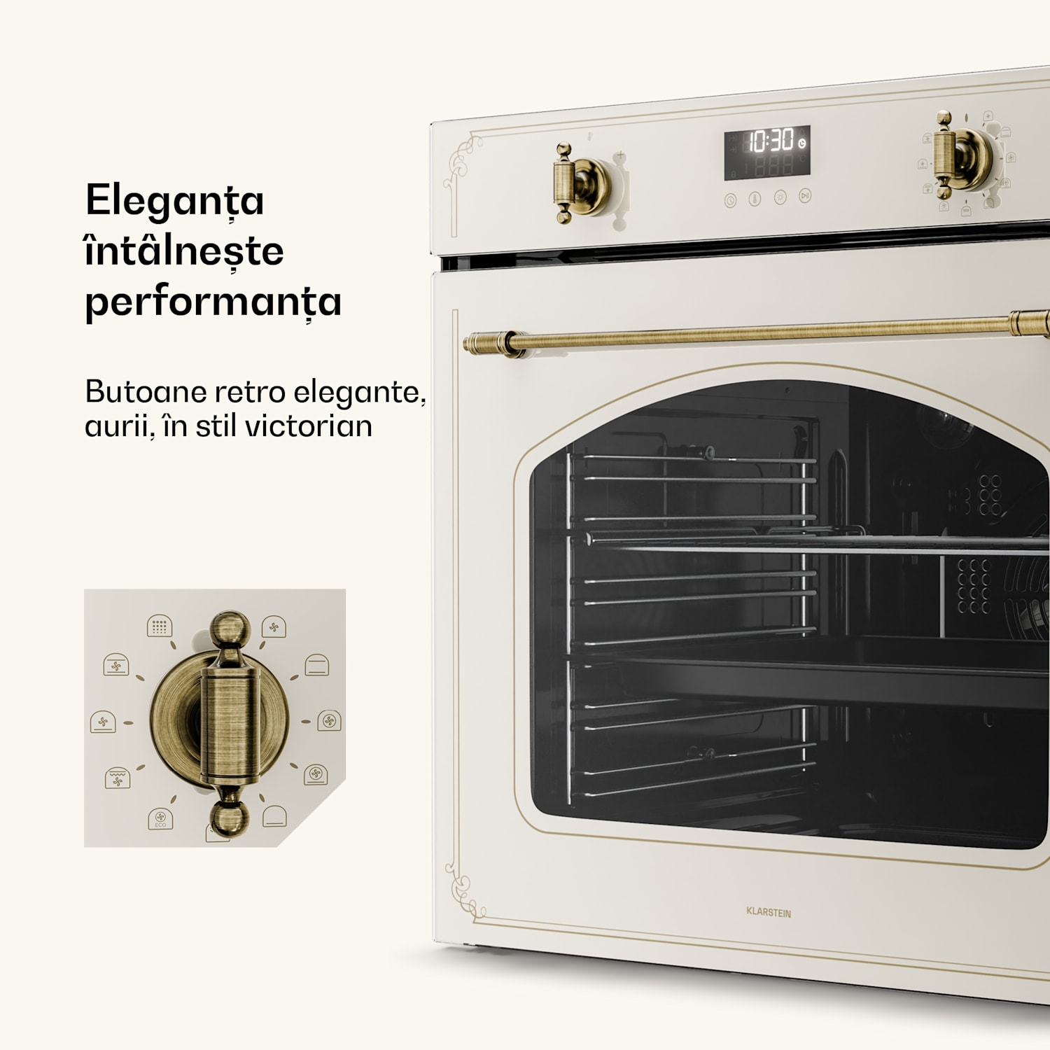 Cuptor electric Victoria Pyro | Cu funcție de piroliză | 3150 W | 76 l | 60 cm Crem