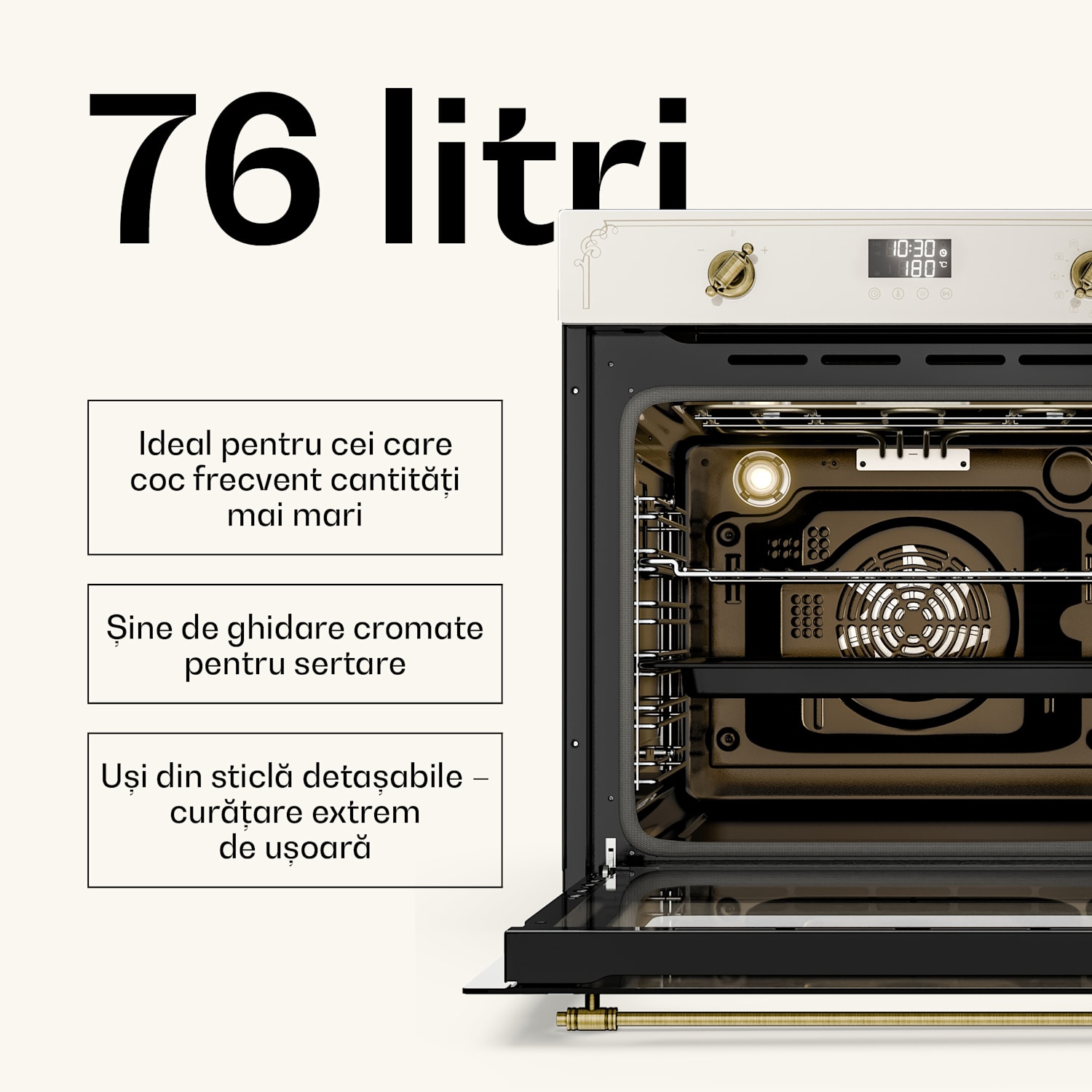Cuptor electric Victoria Pyro | Cu funcție de piroliză | 3150 W | 76 l | 60 cm Crem