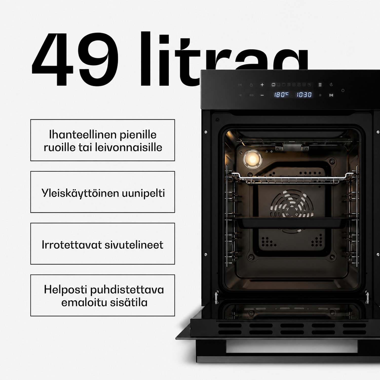 Velaire sisäänrakennettava uuni | 49 l | Energiatehokkuusluokka A | 2350 W | Musta | 45 cm 45 cm