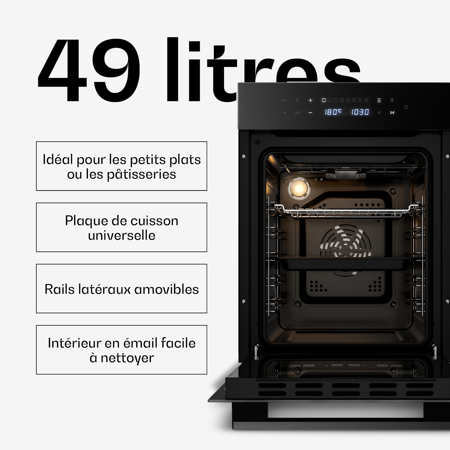 Velaire four encastrable | 49 l | classe énergétique A | 2350 W | noir | 45 cm 