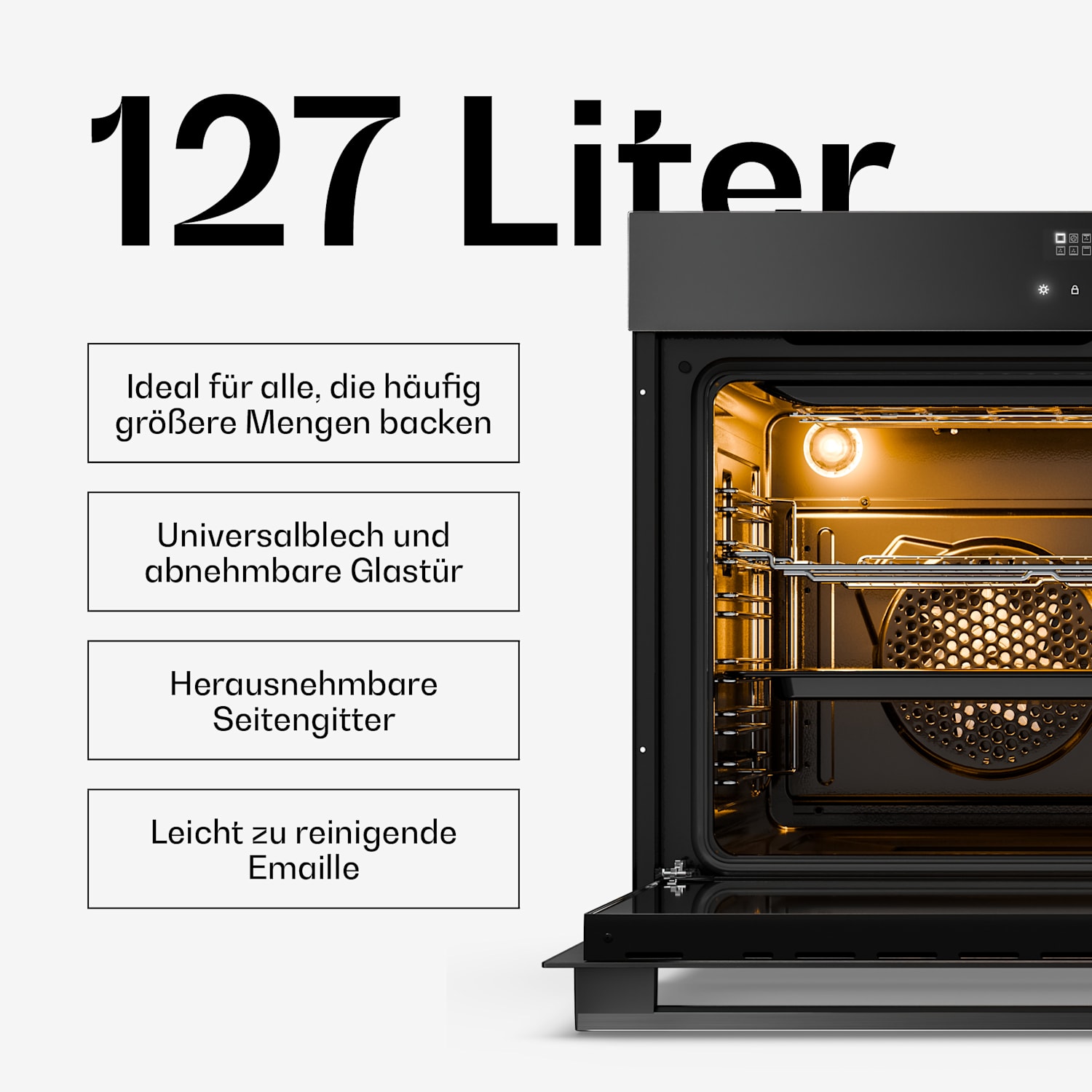 Velaire Einbaubackofen | 90 cm | 127 Liter | Energieeffizientzklasse A 90 cm