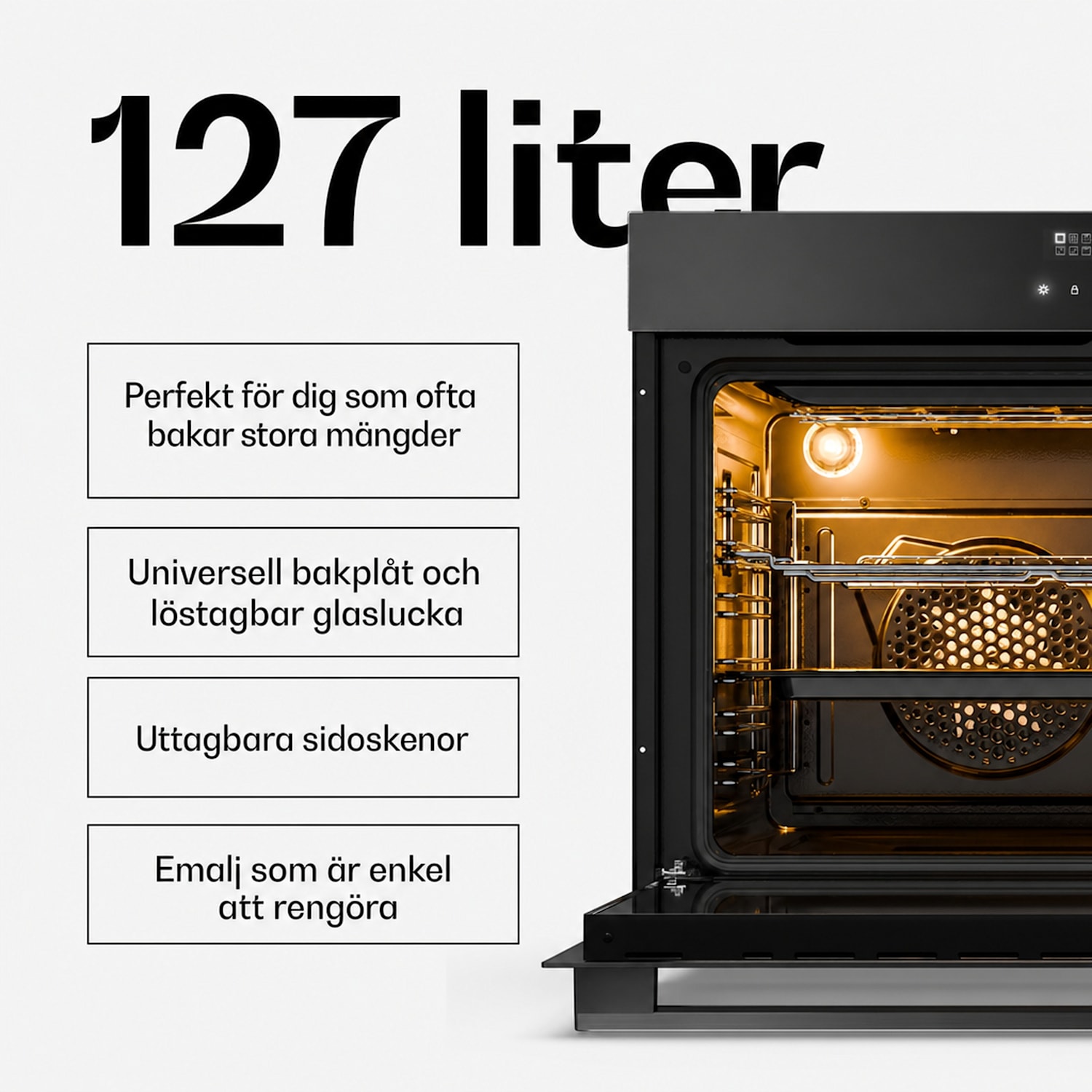 Velaire inbyggnadsugn | 90 cm | 127 liter | Energiklass A 90 cm