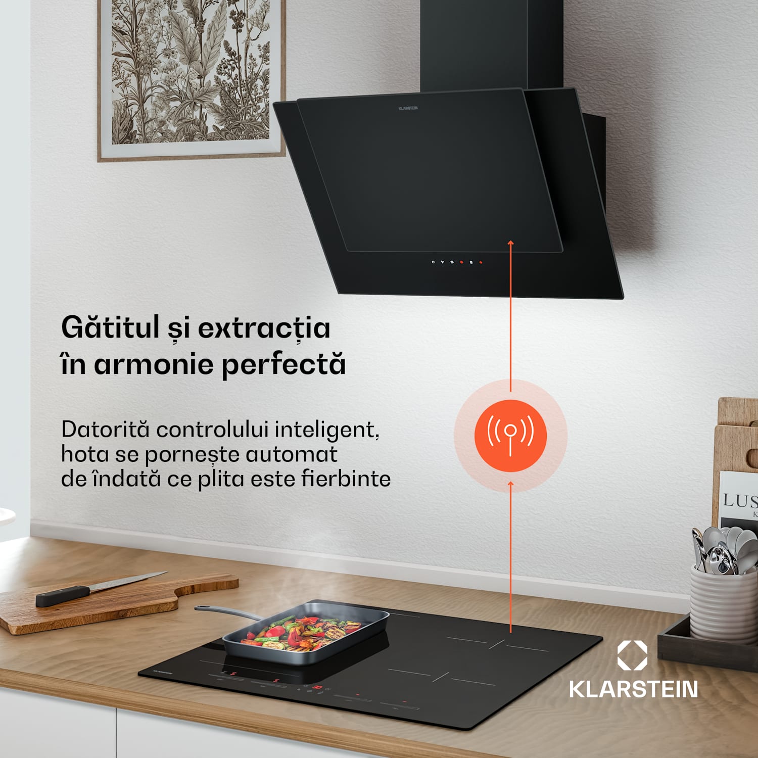 Plită cu inducție HaloSync cu hotă integrată | 4 zone de gătit | 8400 W | 632 m³/h | 60 cm 60 cm