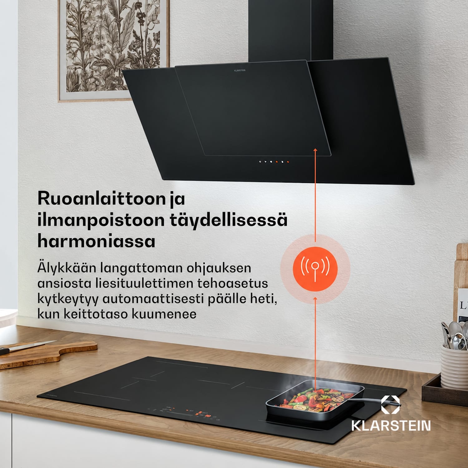 HaloSync induktiokeittotaso ja liesituuletin | 5 keittoaluetta | 11 400 W | 632 m³/h | 90 cm 90 cm