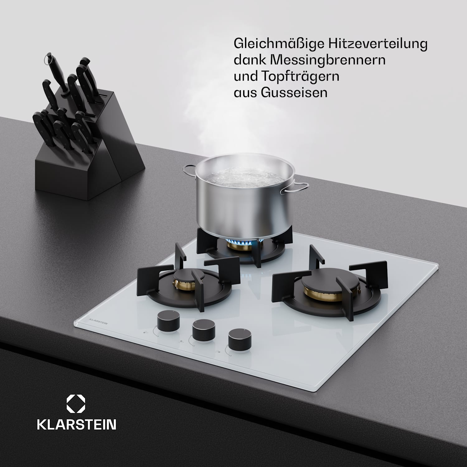 Goldflame Gaskochfeld | 3-flammig mit elektrischer Zündung | Erdgas & LPG | 5800 W | 45 cm 