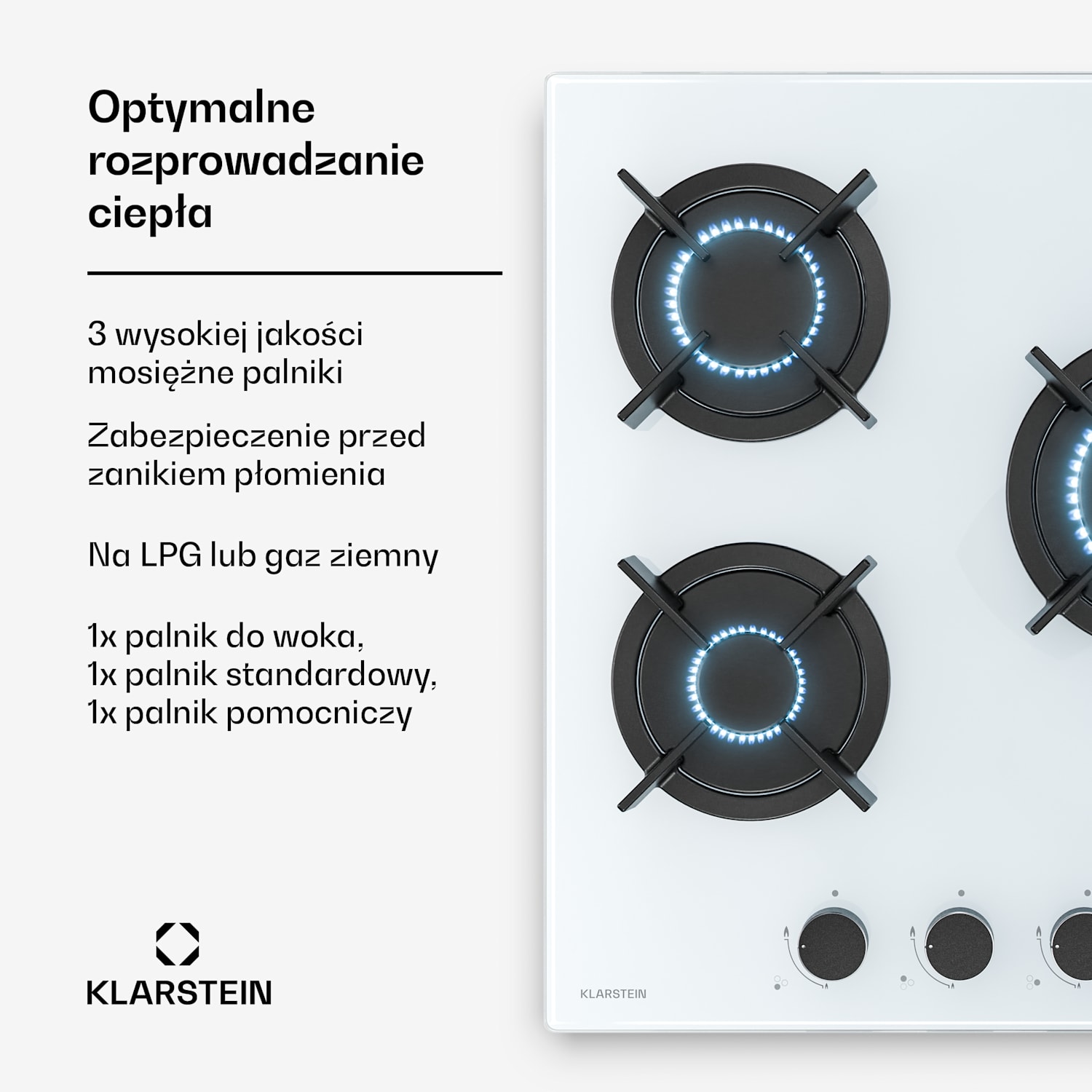 Goldflame Płyta gazowa | 3 palniki z zapłonem elektrycznym | gaz ziemny i LPG | 5800 W | 45 cm 