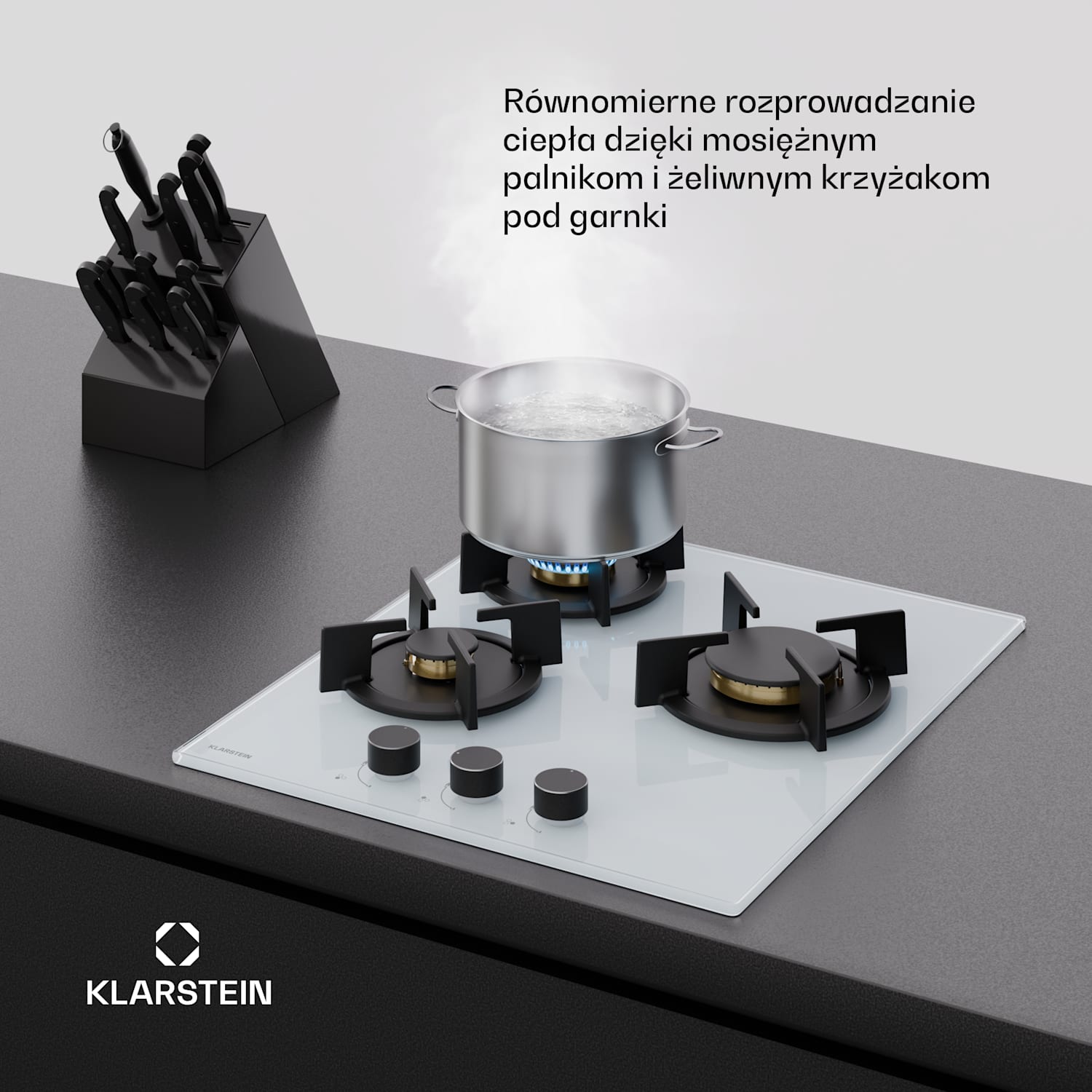 Goldflame Płyta gazowa | 3 palniki z zapłonem elektrycznym | gaz ziemny i LPG | 5800 W | 45 cm 