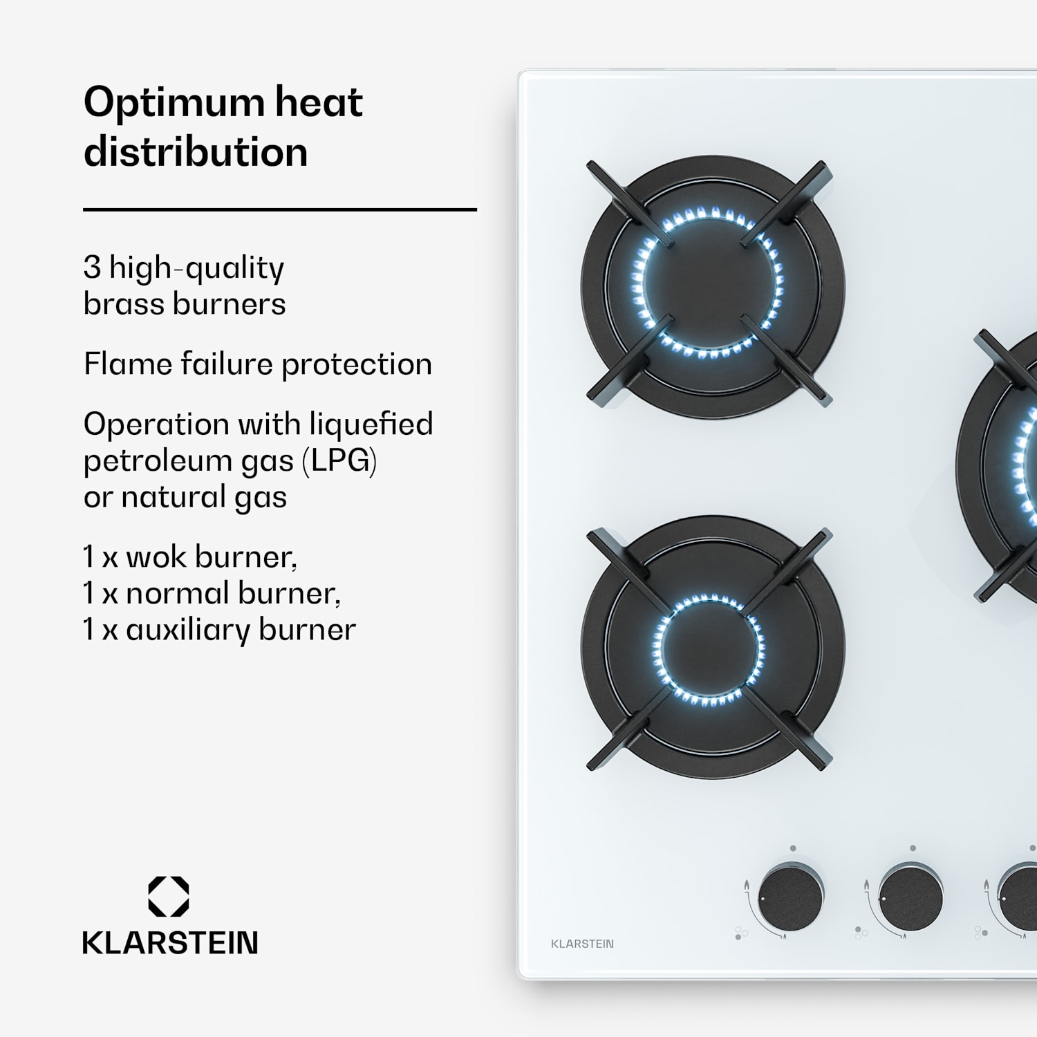 Goldflame-kaasuliesitaso | 3 poltinta sähköisellä sytytyksellä | maakaasu ja nestekaasu | 5800 W | 45 cm 