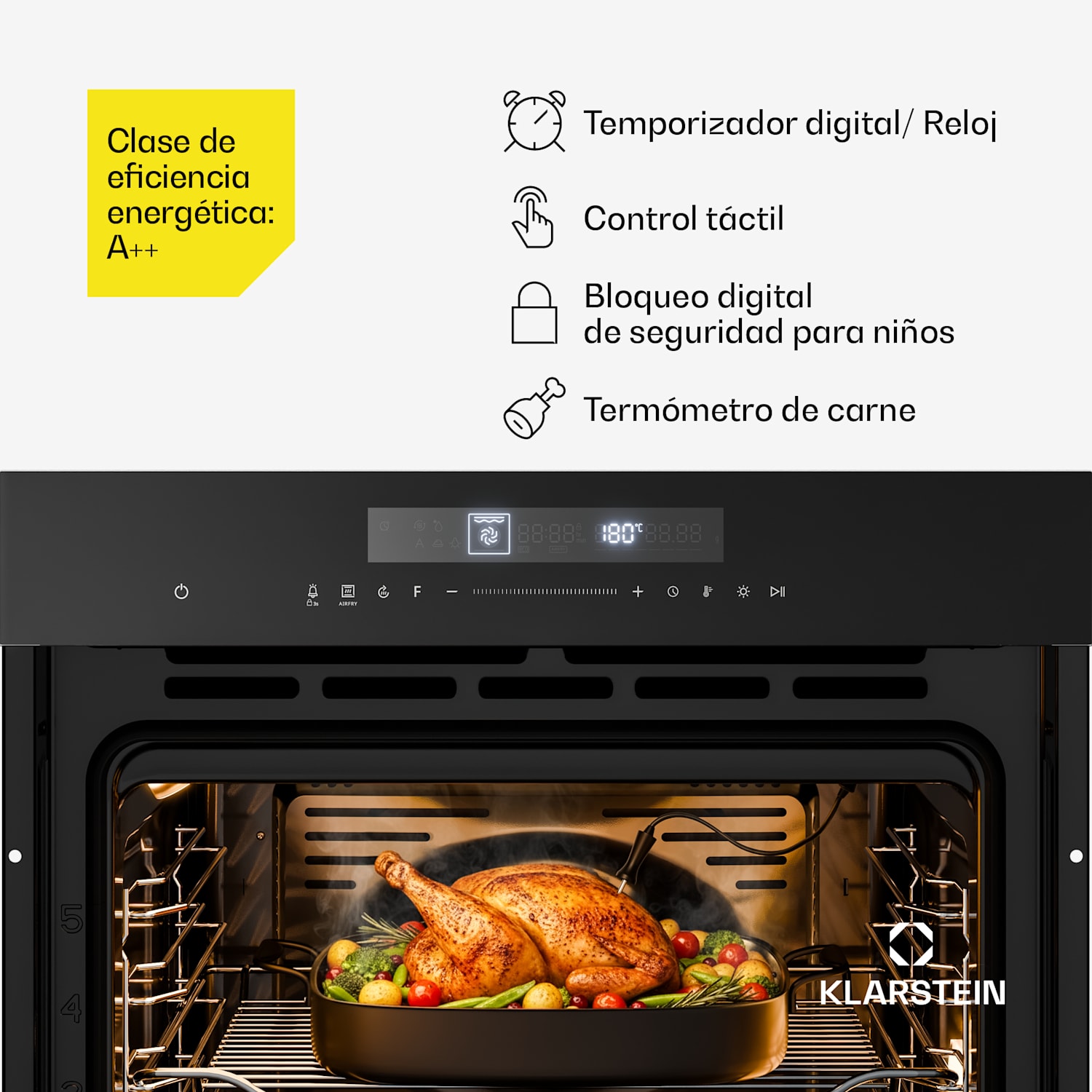 Airjet horno eléctrico con función de freír al aire | 2900 W | 72 l | 60 cm Negro