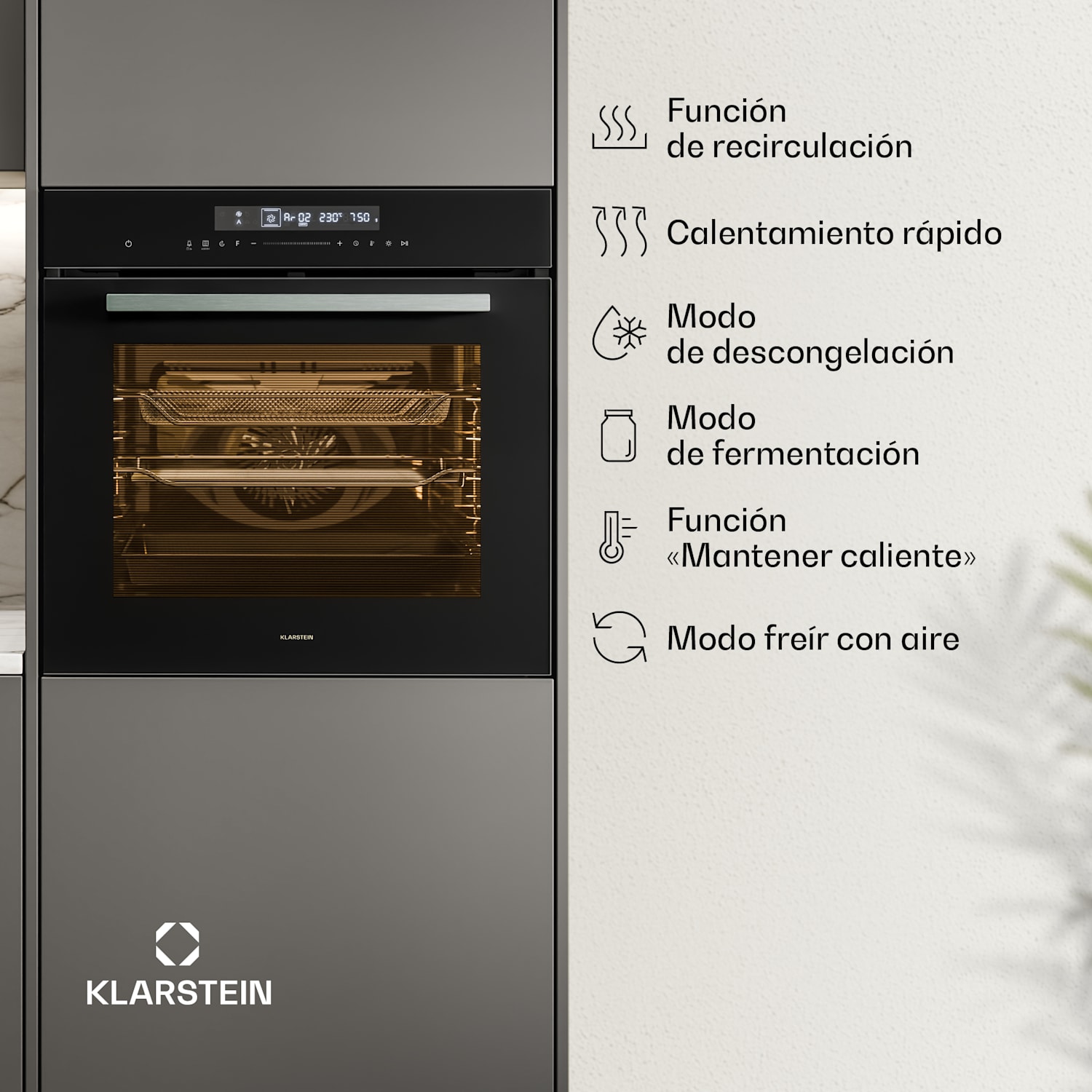 Airjet horno eléctrico con función de freír al aire | 2900 W | 72 l | 60 cm Negro