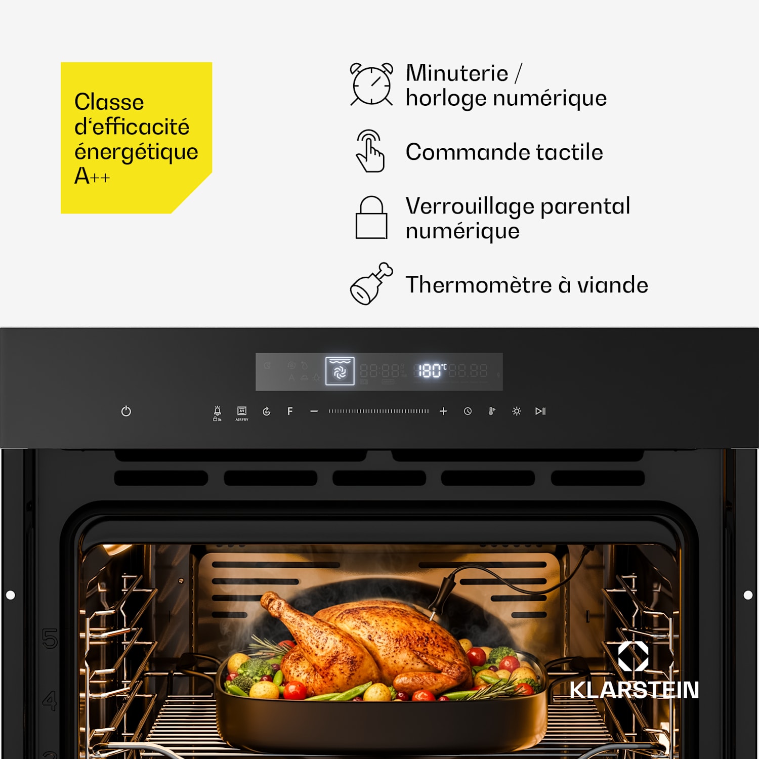 Airjet oven | elektrische oven met airfryer functie | 2900 W | 72 L | 60 cm Zwart