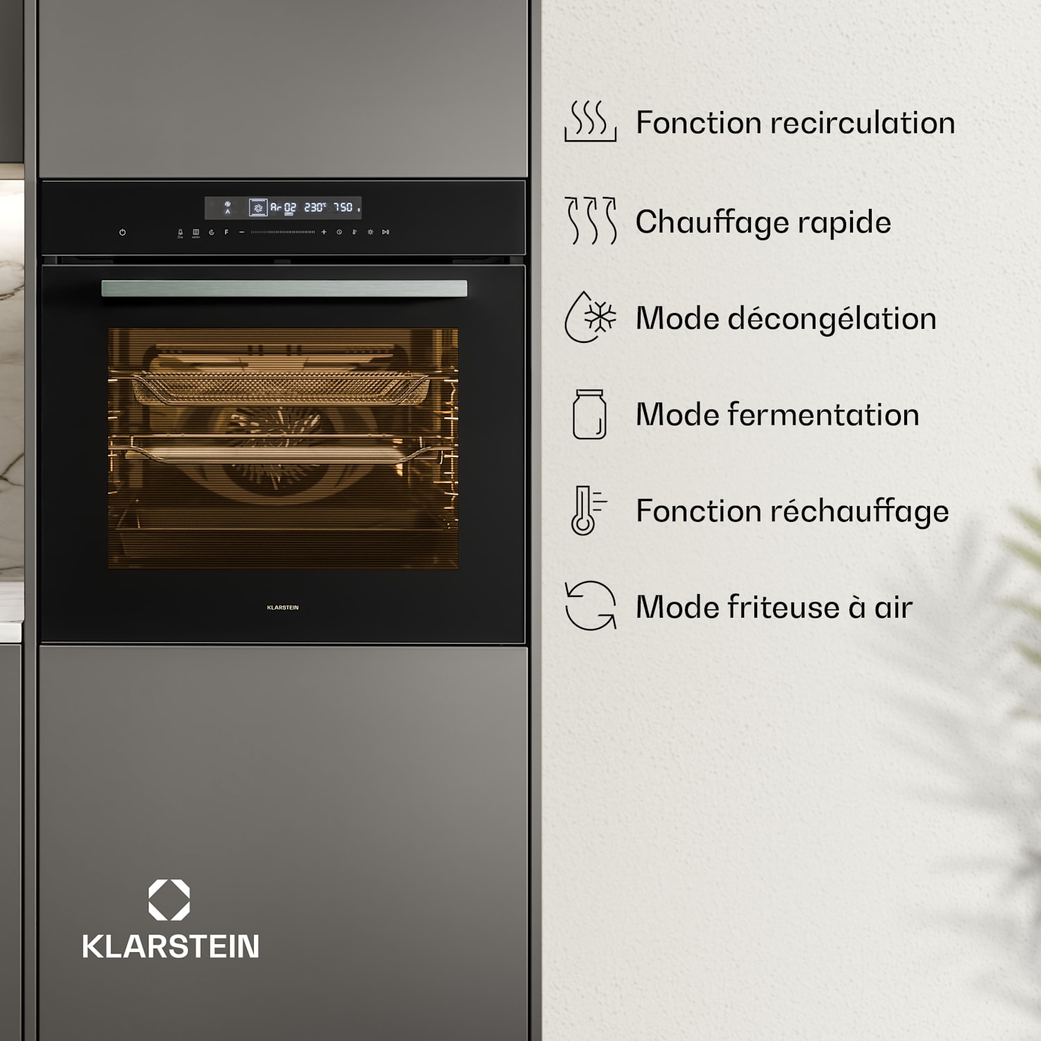 Airjet oven | elektrische oven met airfryer functie | 2900 W | 72 L | 60 cm Zwart
