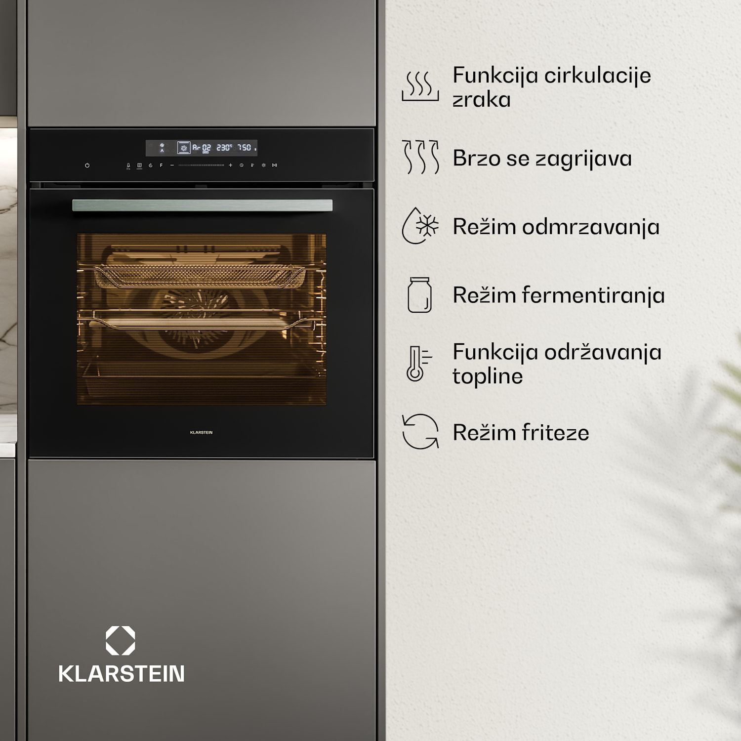 Pećnica Airjet | Električna pećnica s funkcijom friteze | 2900 W | 72 L | 60 cm Crna