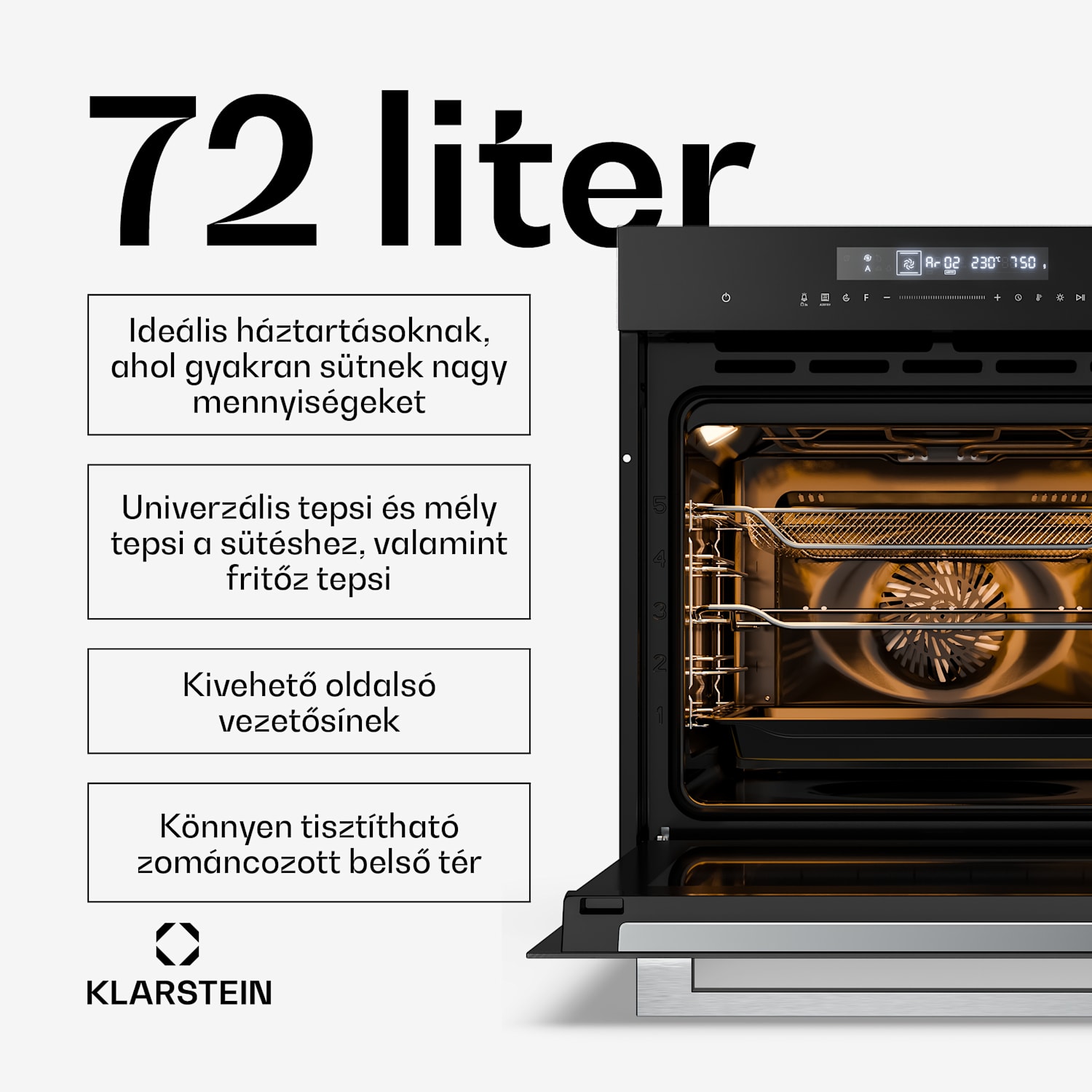 Airjet sütő | Elektromos sütő fritőz funkcióval | 2900 W | 72 l | 60 cm Fekete