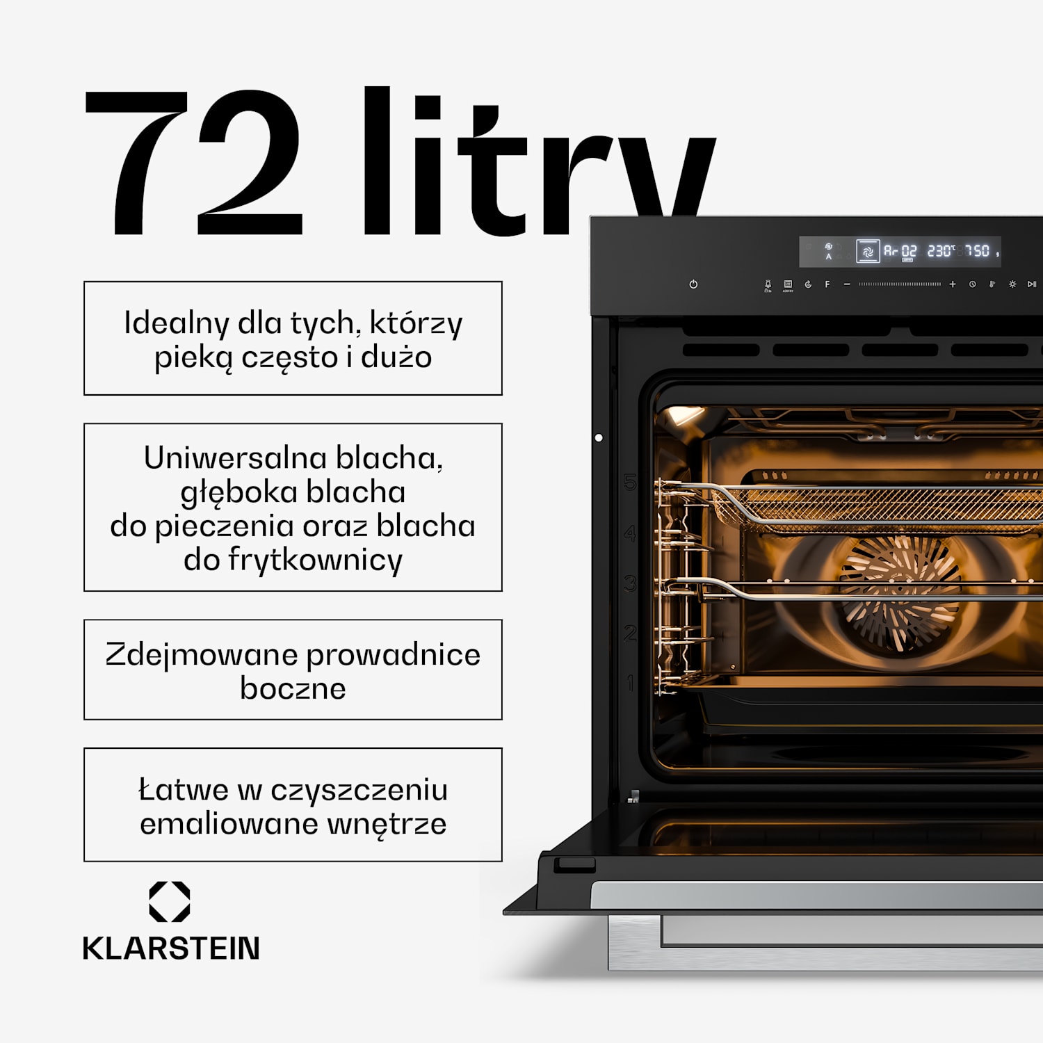 Airjet piekarnik | piekarnik elektryczny z funkcją frytkownicy | 2900 W | 72 l | 60 cm Czarny
