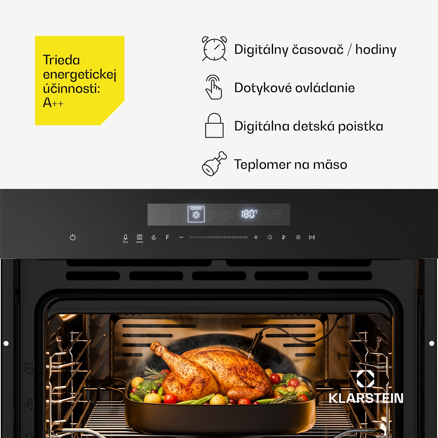 Airjet rúra | Elektrická rúra s funkciou fritézy | 2900 W | 72 l | 60 cm Čierna