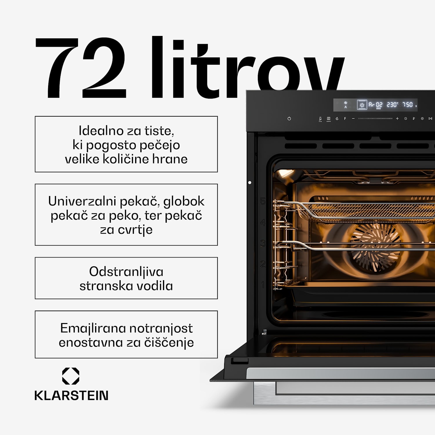 Airjet pečica | Električna pečica s funkcijo cvrtja | 2900 W | 72 l | 60 cm Črna
