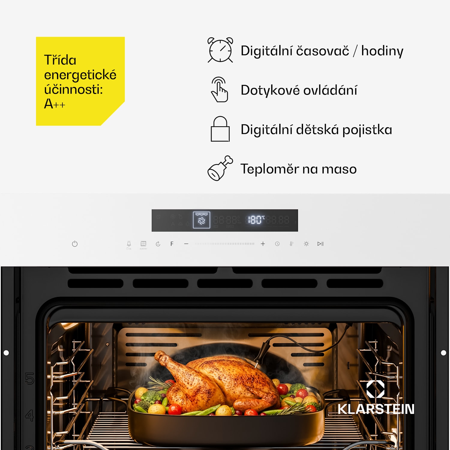 Airjet trouba | Elektrická trouba s funkcí fritézy | 2900 W | 72 l | 60 cm Bílá