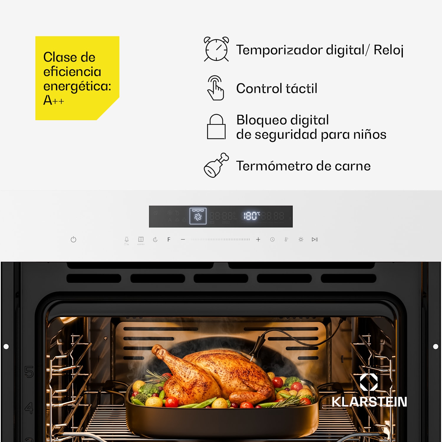 Horno Airjet | Cocina eléctrica con función Airfryer | 2900 W | 72 l | 60 cm Blanco