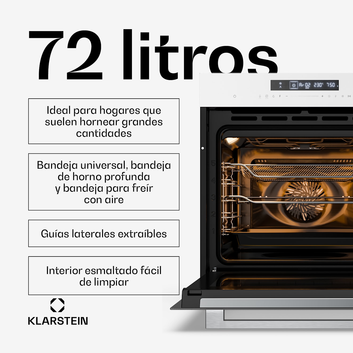 Horno Airjet | Cocina eléctrica con función Airfryer | 2900 W | 72 l | 60 cm Blanco