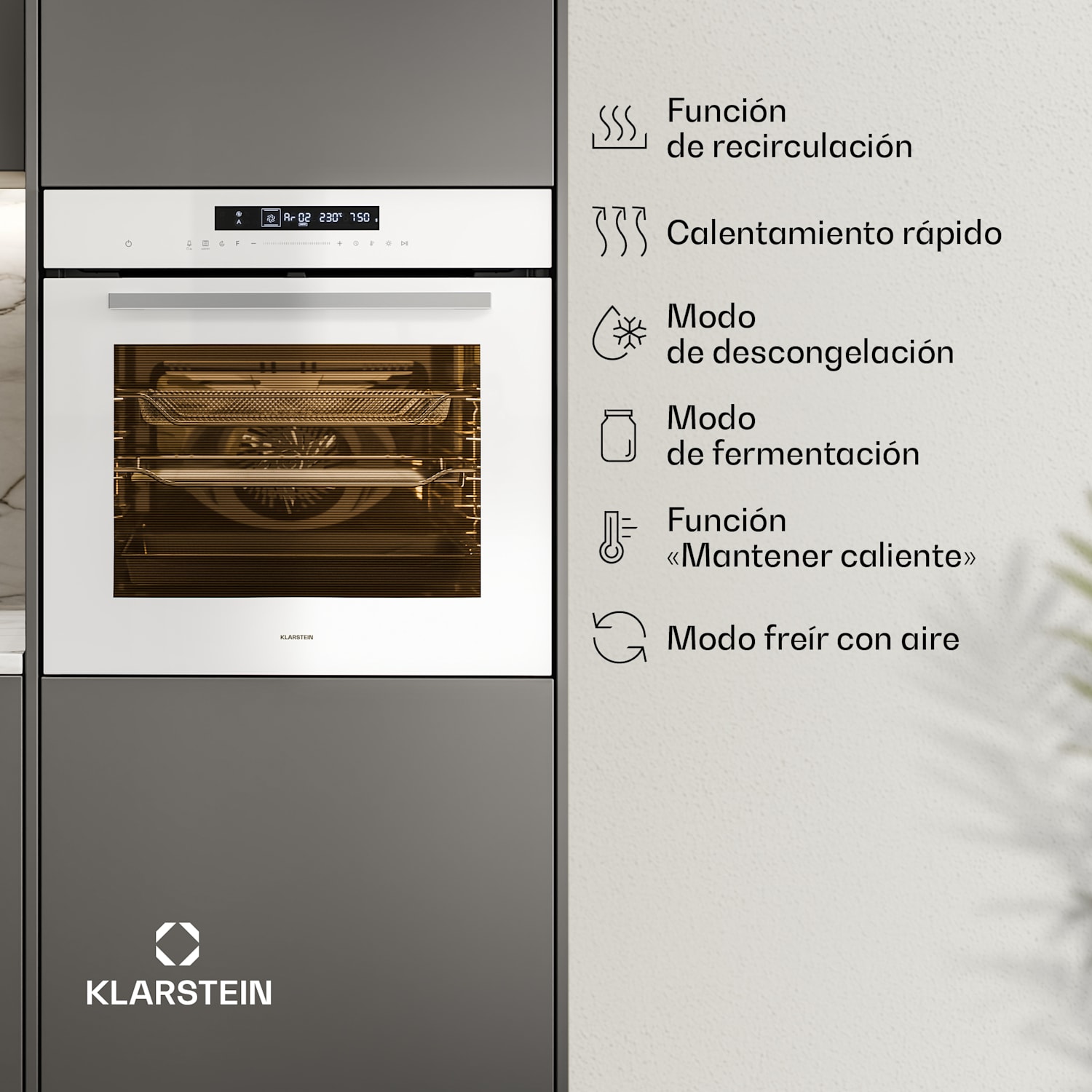 Horno Airjet | Cocina eléctrica con función Airfryer | 2900 W | 72 l | 60 cm Blanco