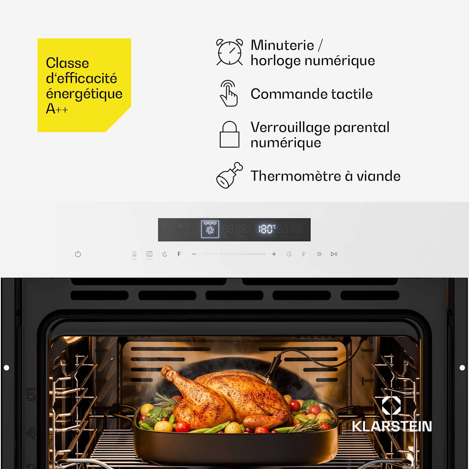 Airjet oven | elektrische oven met airfryer functie | 2900 W | 72 L | 60 cm Wit