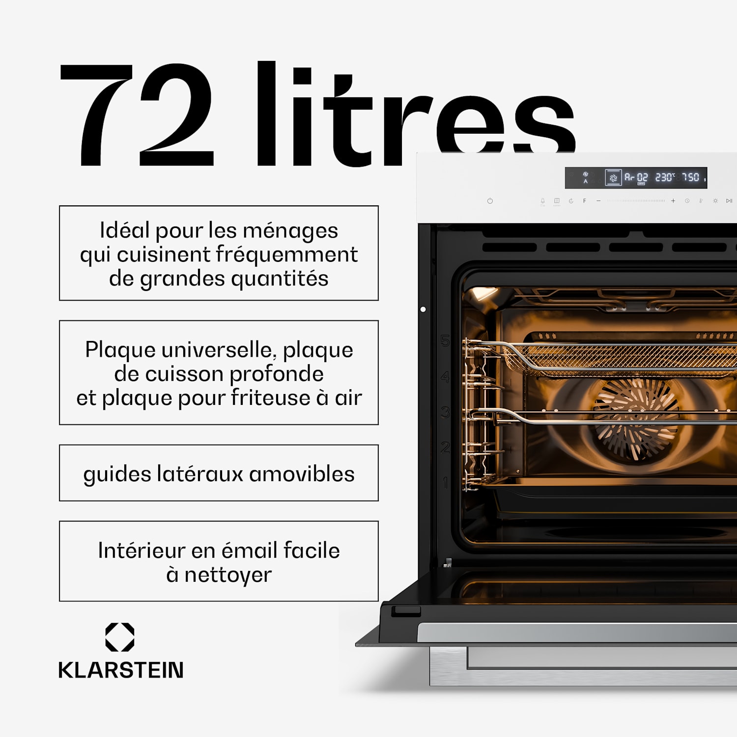 Airjet oven | elektrische oven met airfryer functie | 2900 W | 72 L | 60 cm Wit