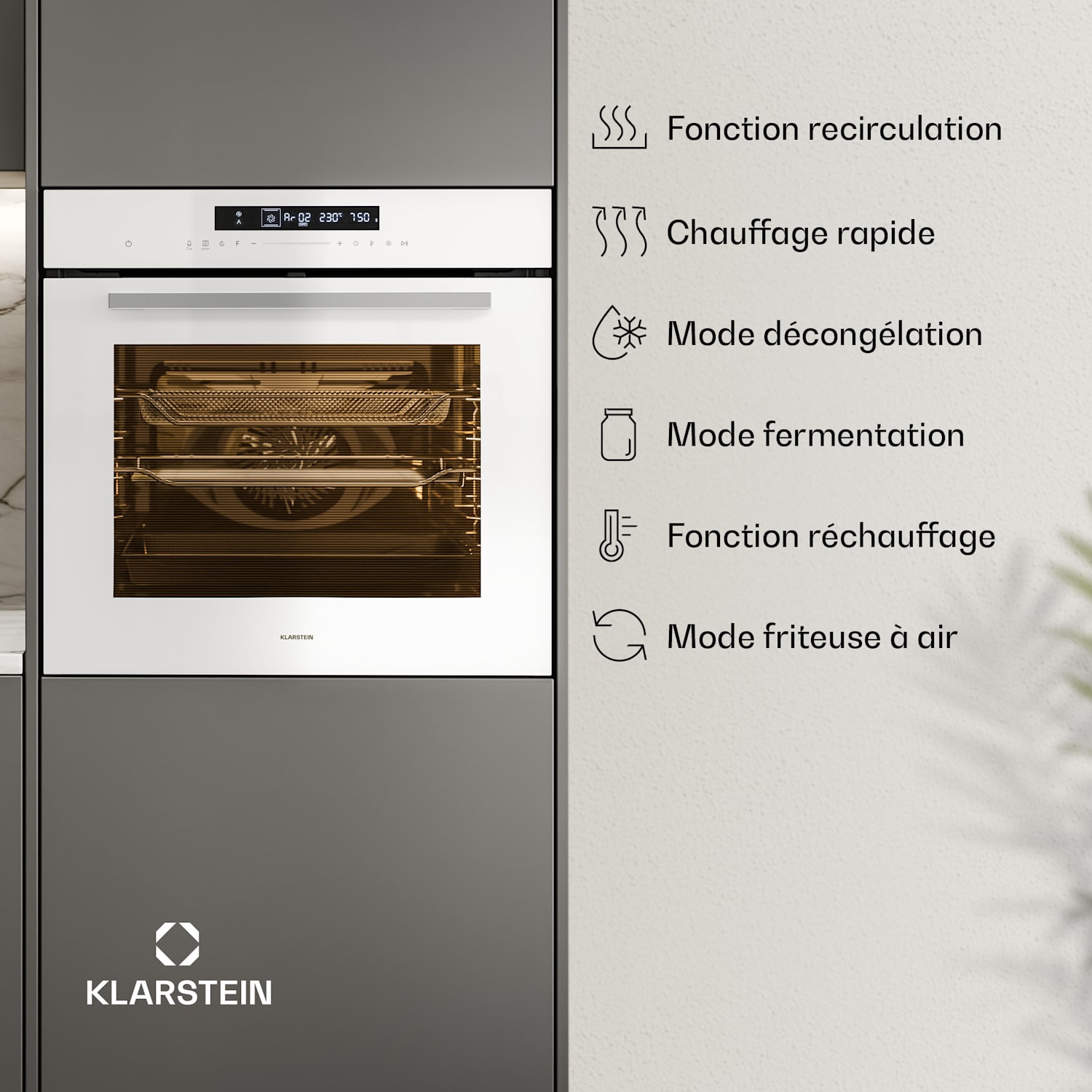 Airjet oven | elektrische oven met airfryer functie | 2900 W | 72 L | 60 cm Wit