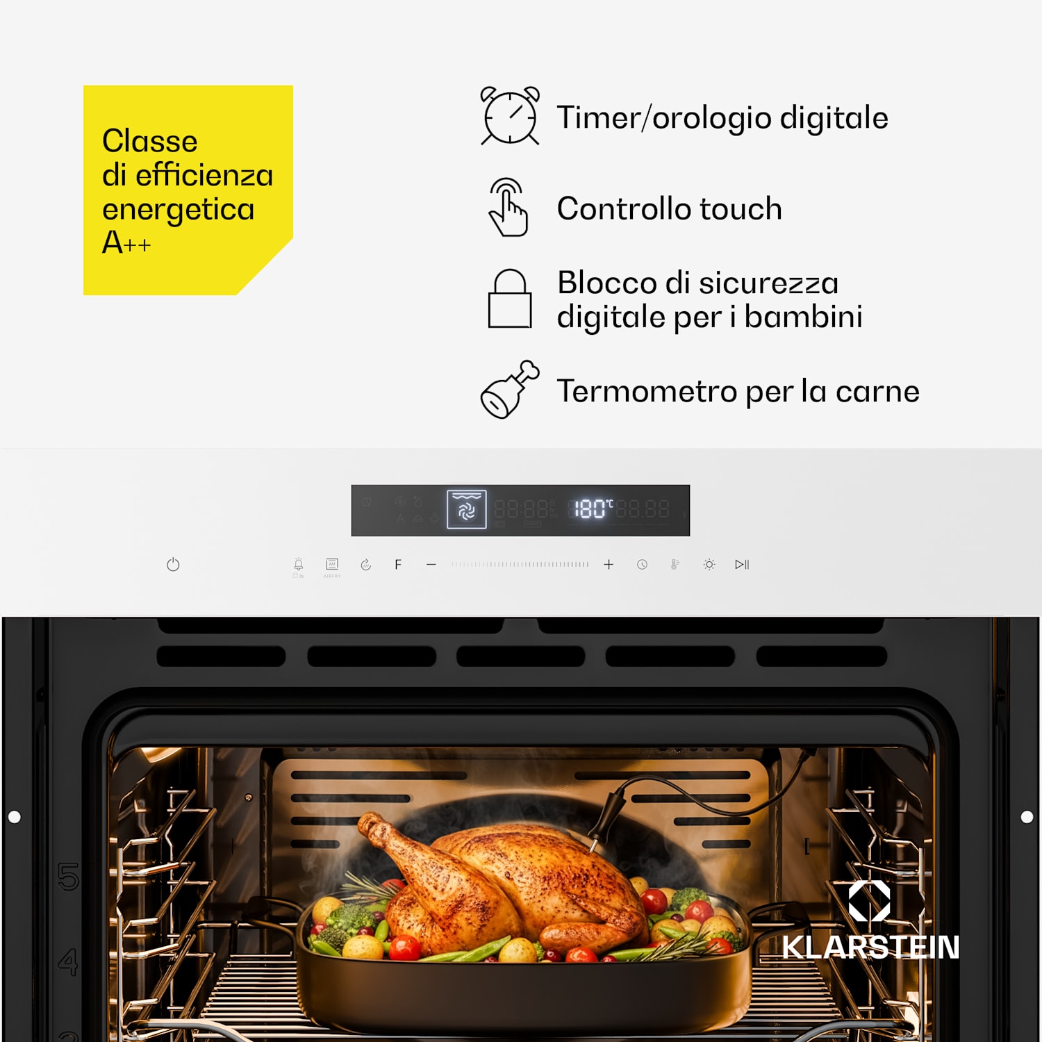 Airjet | Forno elettrico con funzione di frittura ad aria | 2900 W | 72 l | 60 cm Bianco