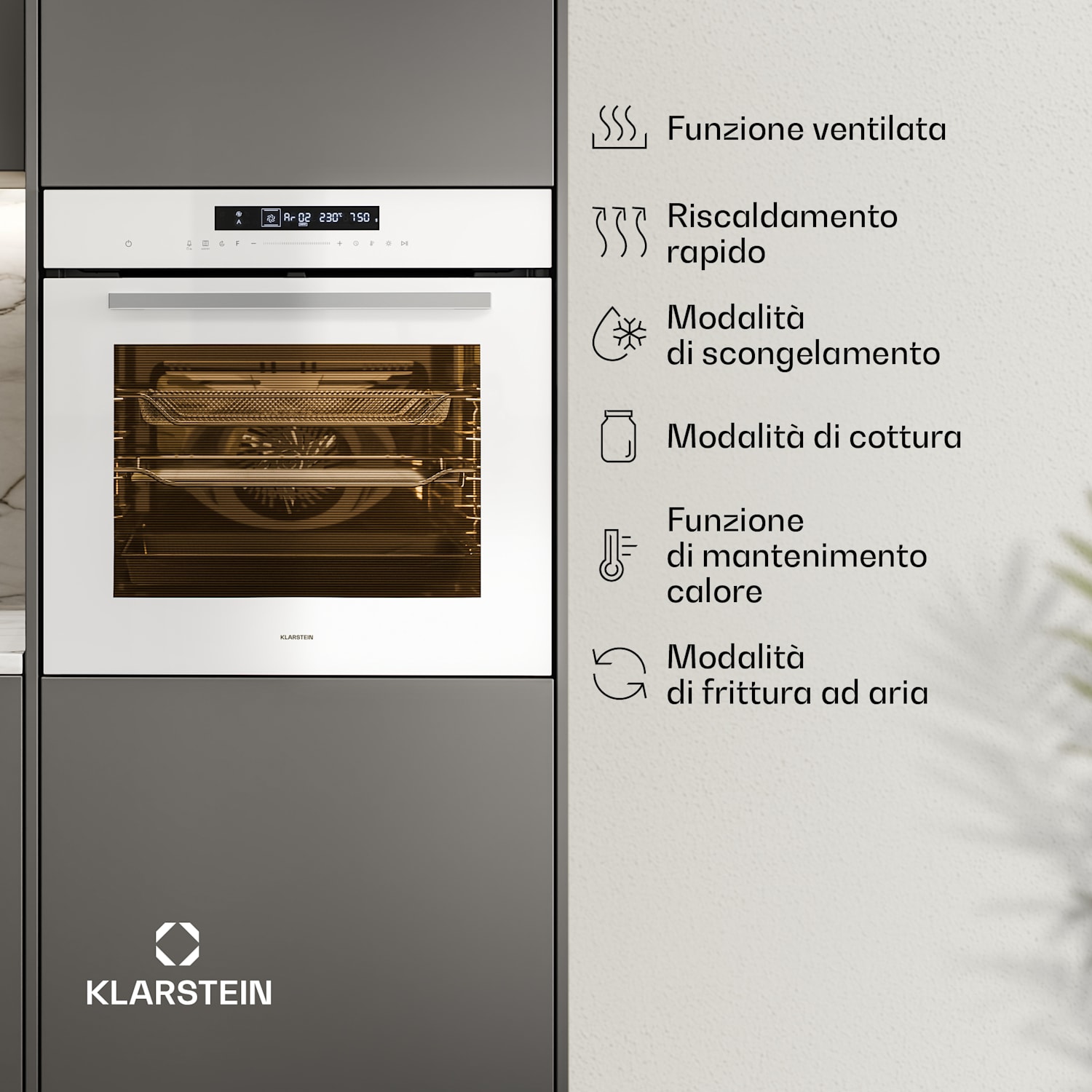 Airjet | Forno elettrico con funzione di frittura ad aria | 2900 W | 72 l | 60 cm Bianco