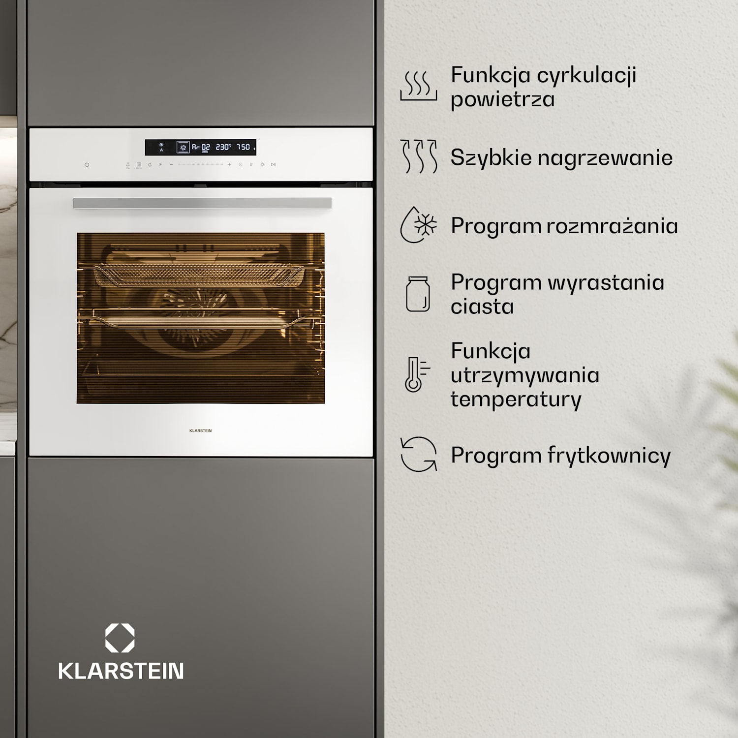 Airjet piekarnik | piekarnik elektryczny z funkcją frytkownicy | 2900 W | 72 l | 60 cm Biały