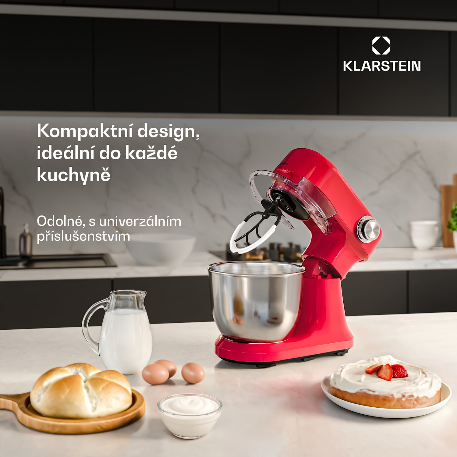 Bella Evo kuchyňský robot | planetární míchací systém | 3 nástavce na mixování | 1500 W | 5 l Červená