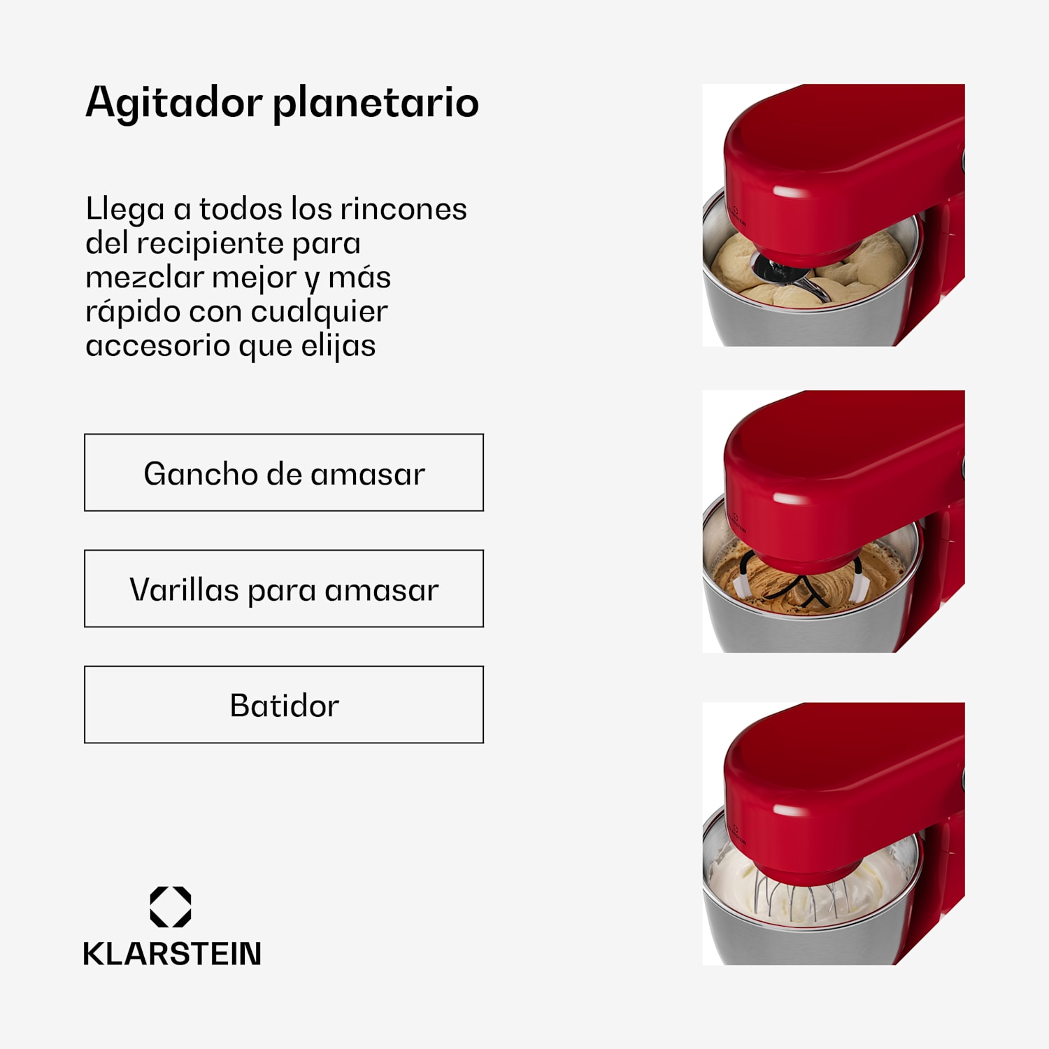 Bella Evo robot de cocina | Sistema de mezcla planetaria | 3 accesorios para batir | 1500 W | 5 l Rojo