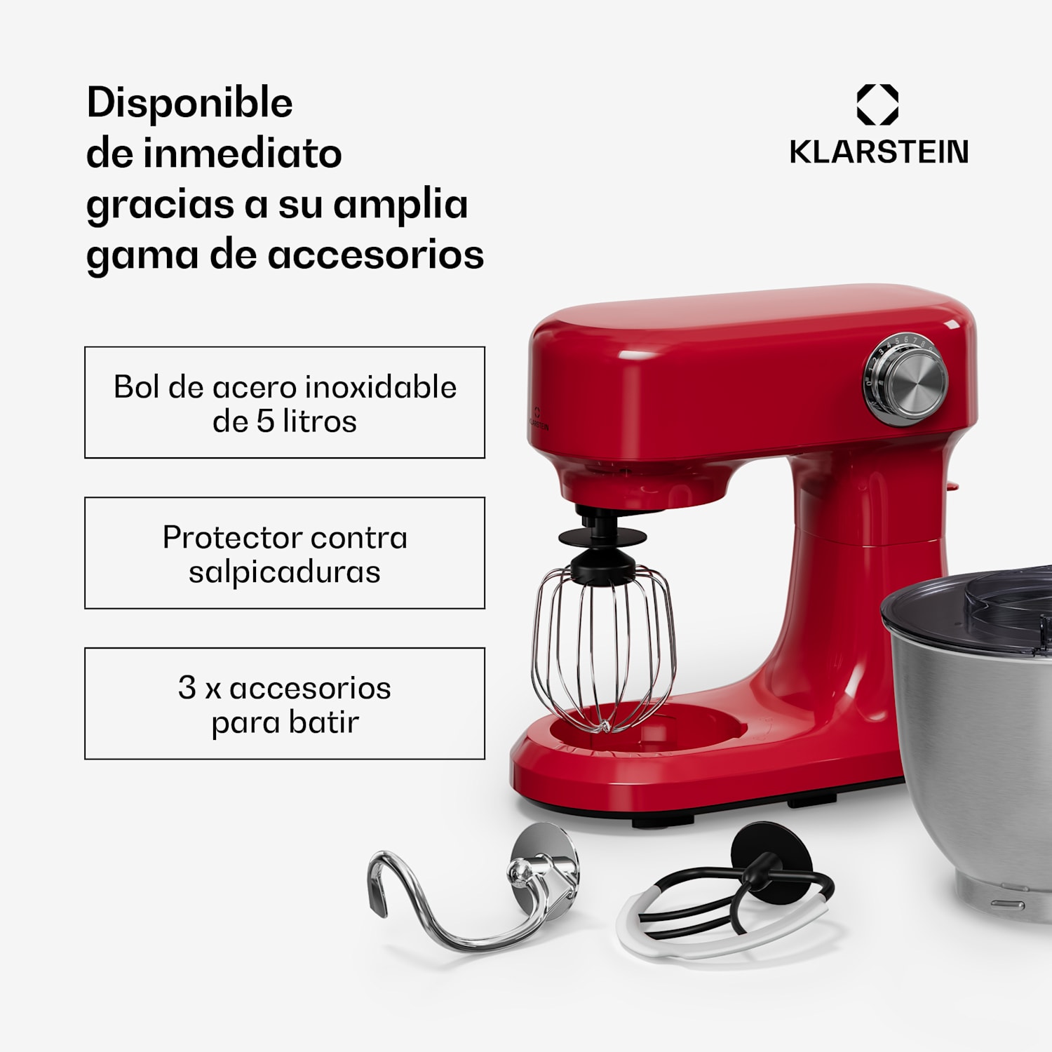 Bella Evo robot de cocina | Sistema de mezcla planetaria | 3 accesorios para batir | 1500 W | 5 l Rojo