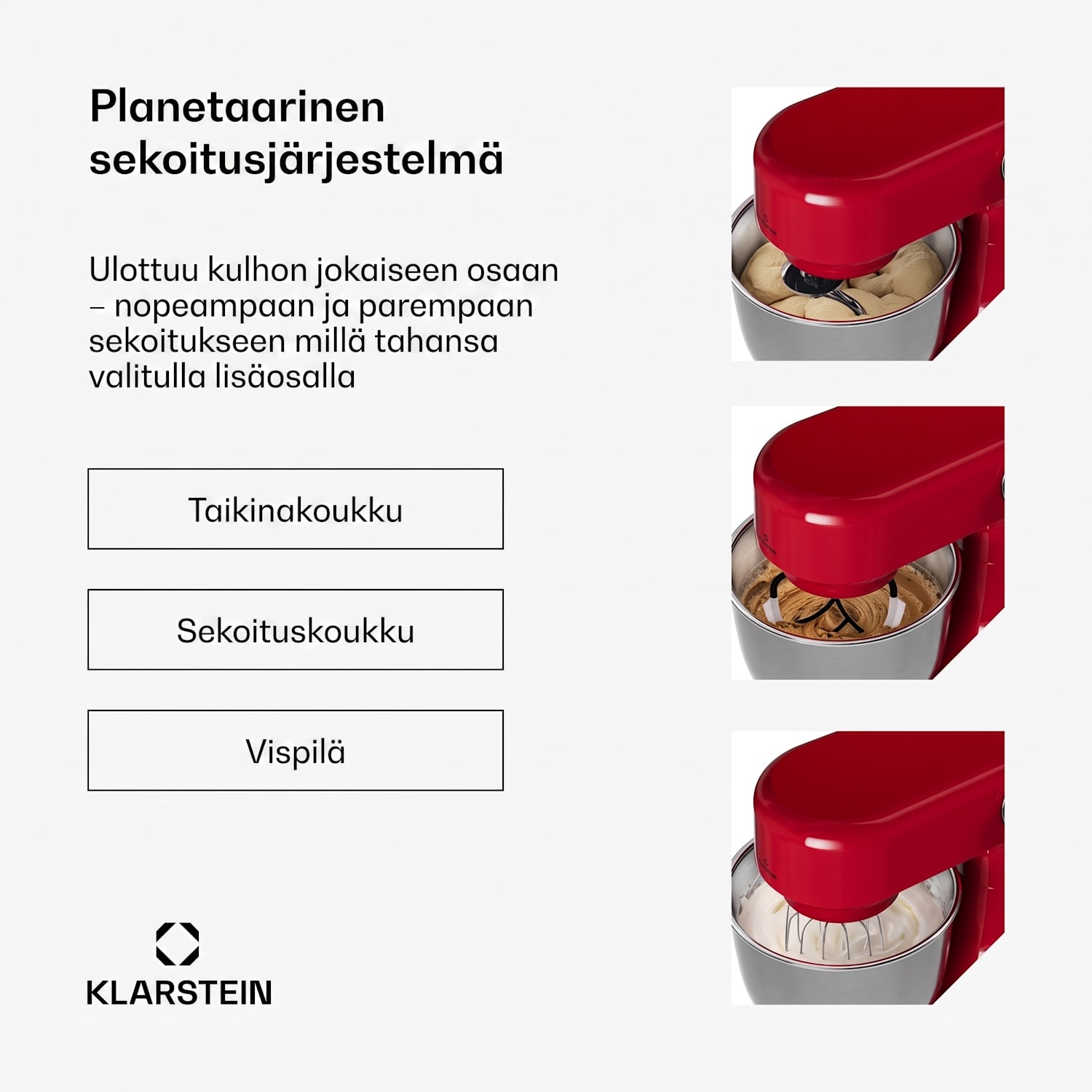 Bella Evo yleiskone | planetaarinen sekoitusjärjestelmä | 3 sekoituslisäosaa | 1500 W | 5 l Punainen
