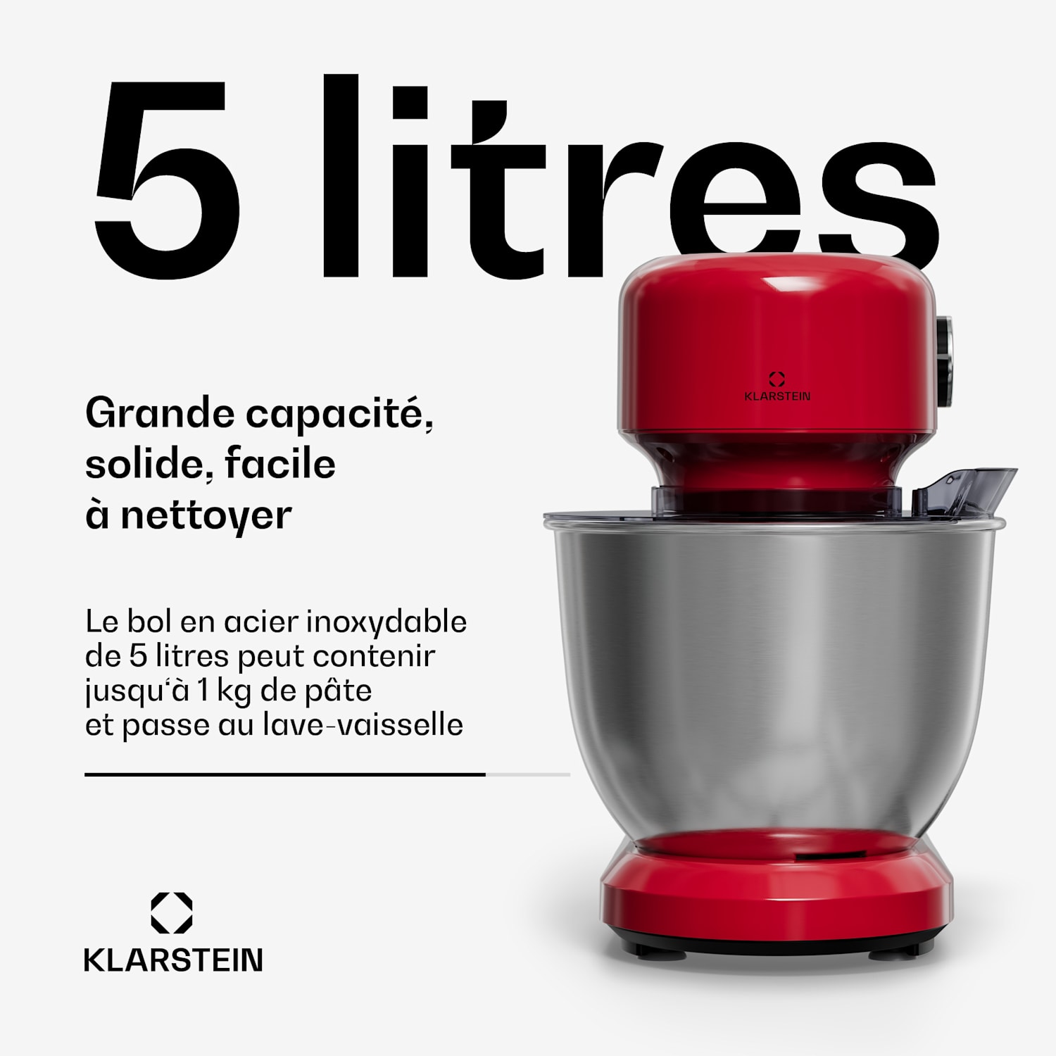 Bella Evo robot de cuisine | Système mélangeur planétaire | 3 accessoires mélangeurs | 1500 W | 5 l Rouge