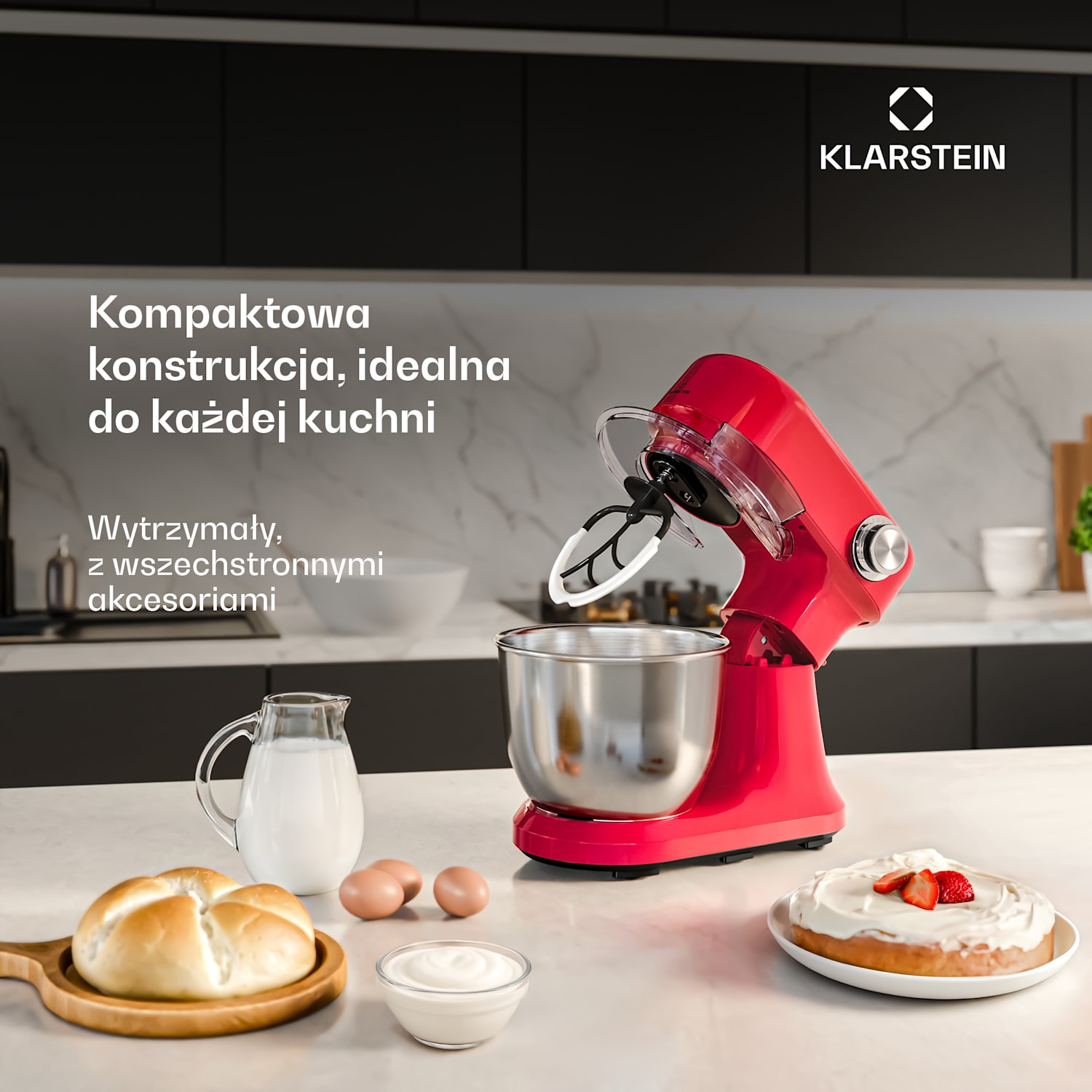 Bella Evo robot kuchenny | System mieszania planetarnego | 3 końcówki mieszające | 1500 W | 5 l Czerwony