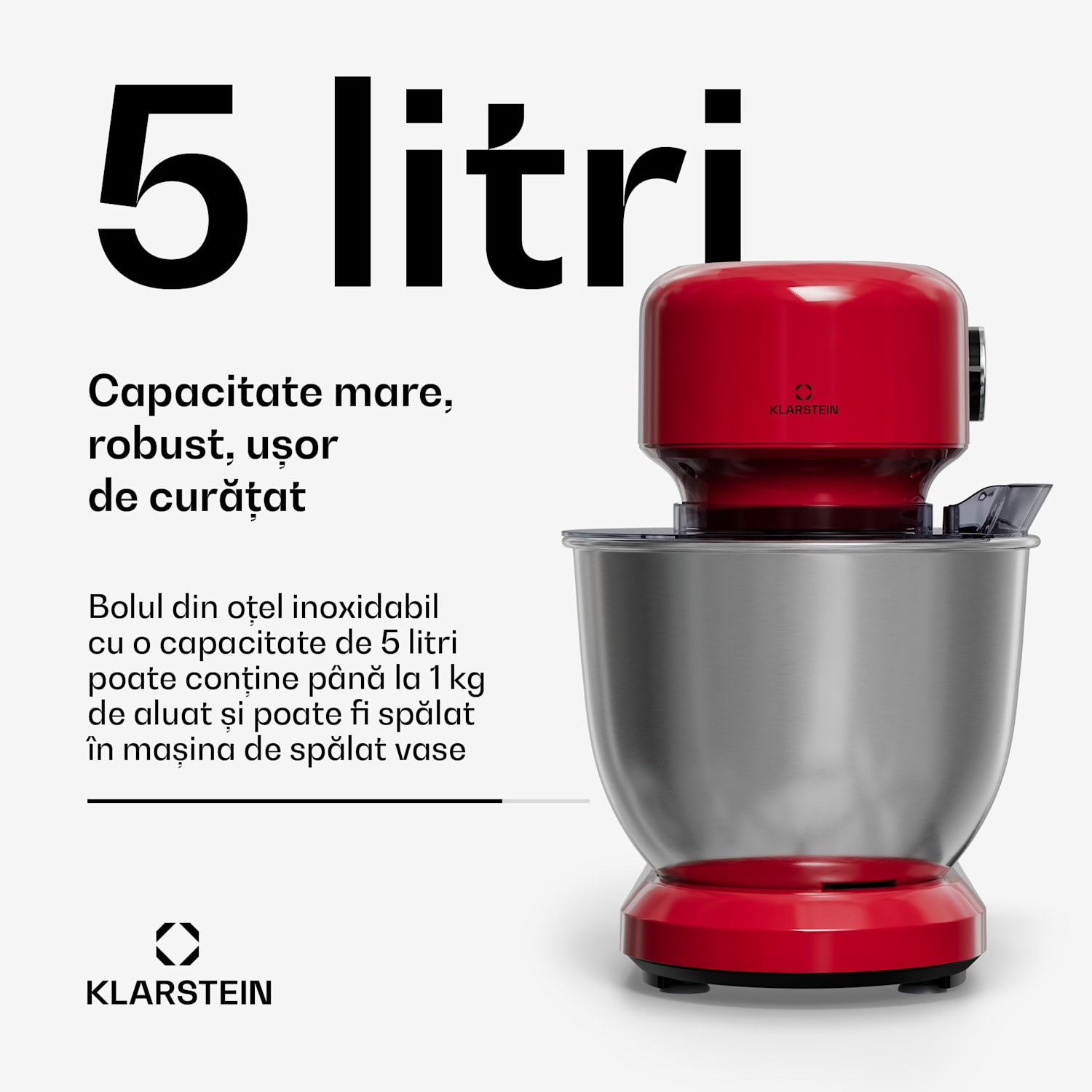 Robot de bucătărie Bella Evo | sistem de amestecare planetară | 3 atașamente de amestecare | 1500 W | 5 l Roșu