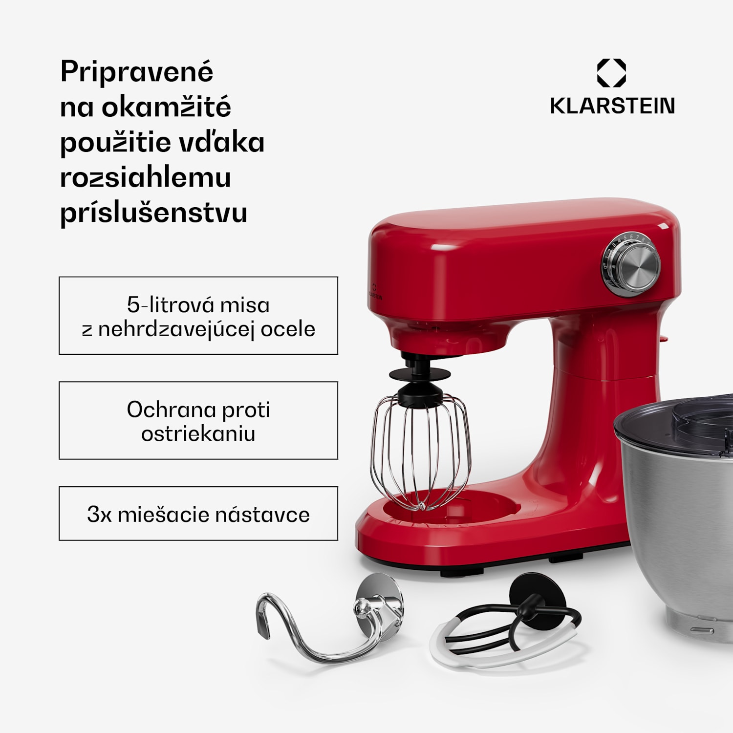 Bella Evo kuchynský robot | planetárny miešací systém | 3 nástavce na mixovanie | 1500 W | 5 l Červená