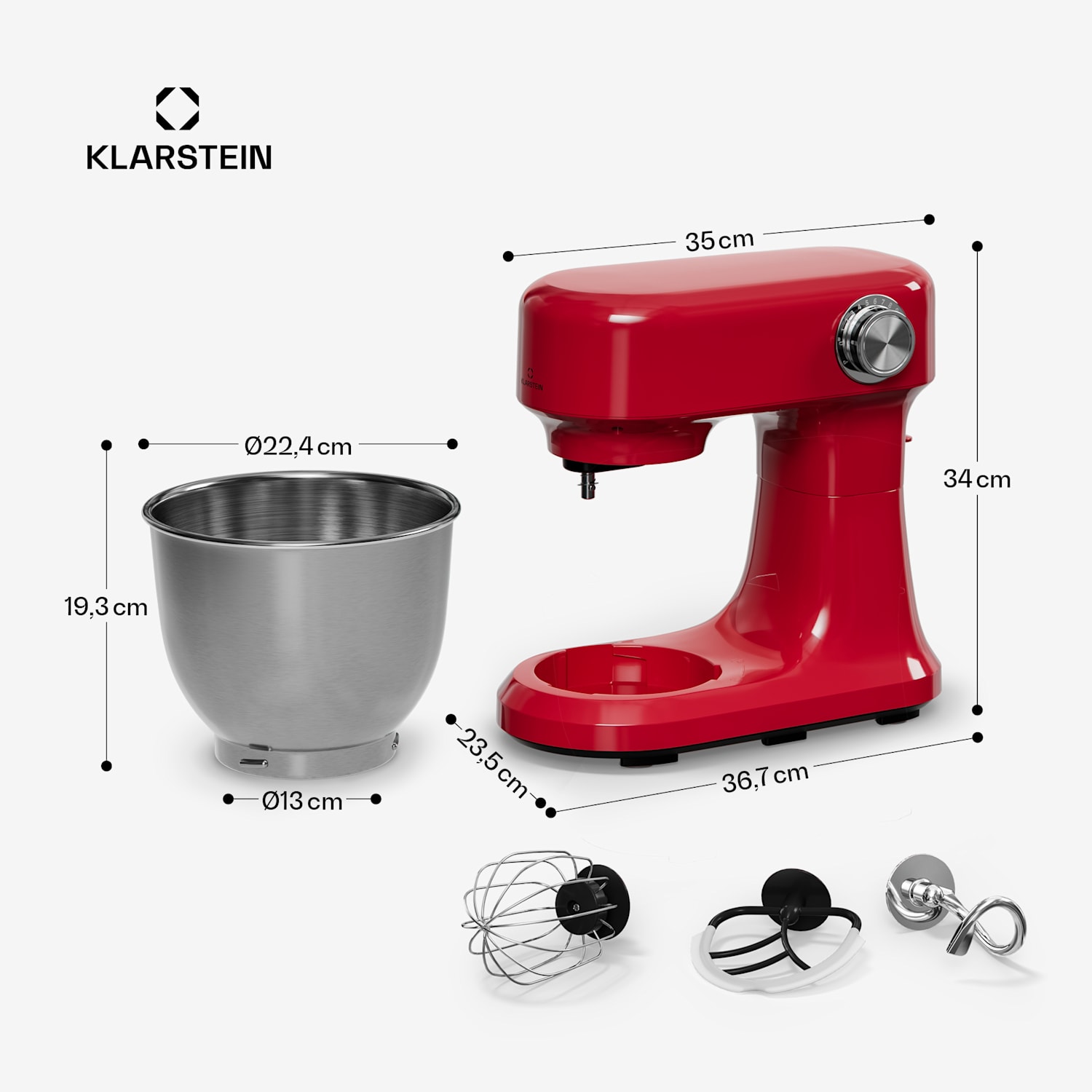 Bella Evo kuchyňský robot | planetární míchací systém | 3 nástavce na mixování | 1500 W | 5 l Červená