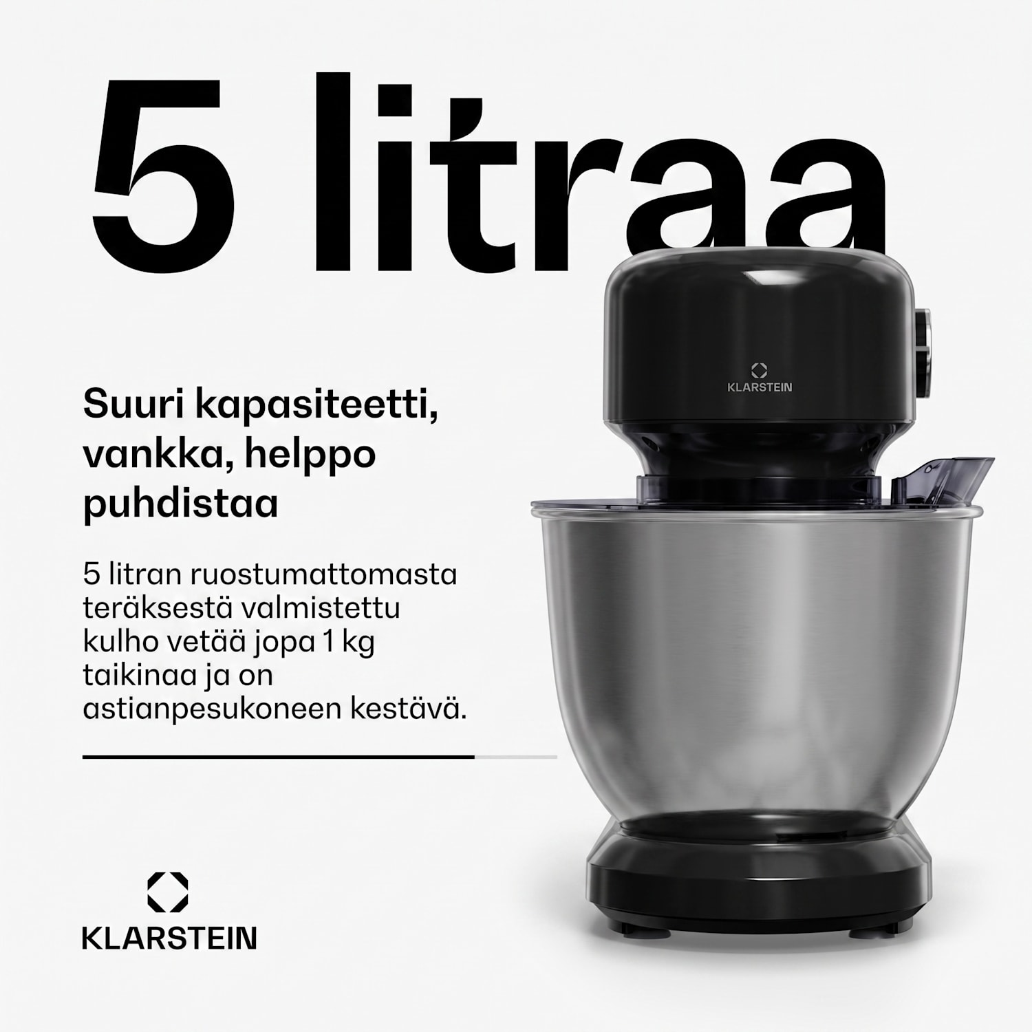 Bella Evo yleiskone | planetaarinen sekoitusjärjestelmä | 3 sekoituslisäosaa | 1500 W | 5 l Musta