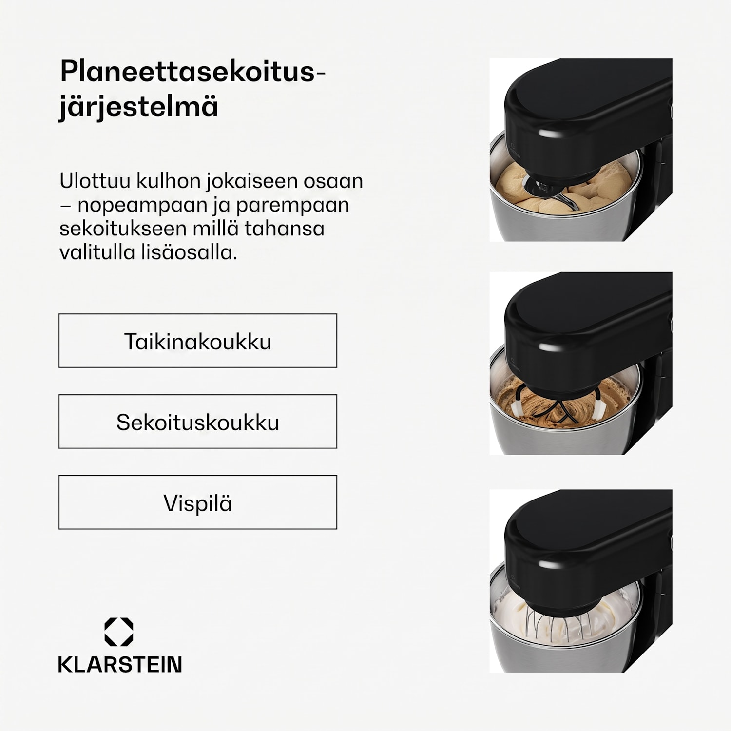 Bella Evo yleiskone | planetaarinen sekoitusjärjestelmä | 3 sekoituslisäosaa | 1500 W | 5 l Musta