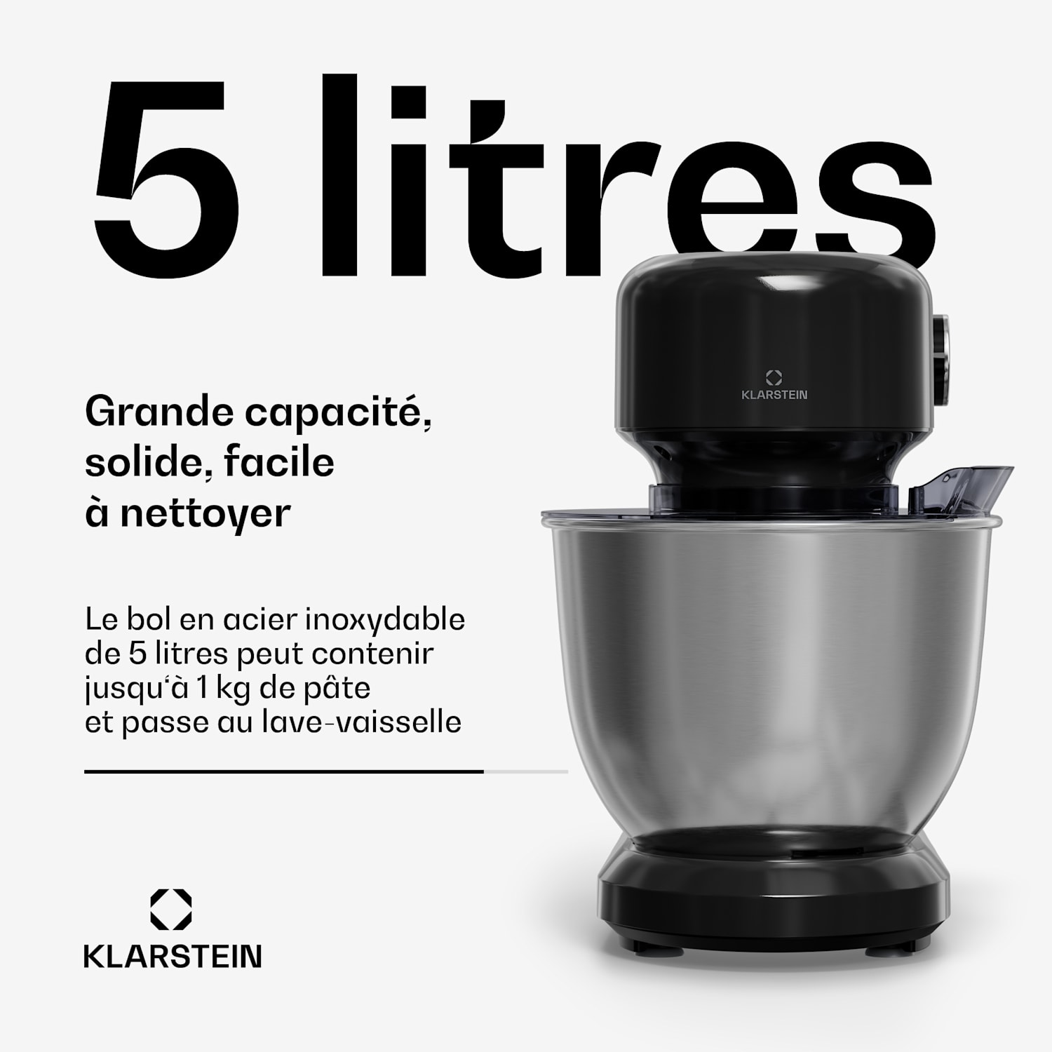 Bella Evo keukenmachine | planetair roersysteem | 3 roerhaken | 1500 W | 5 l Zwart